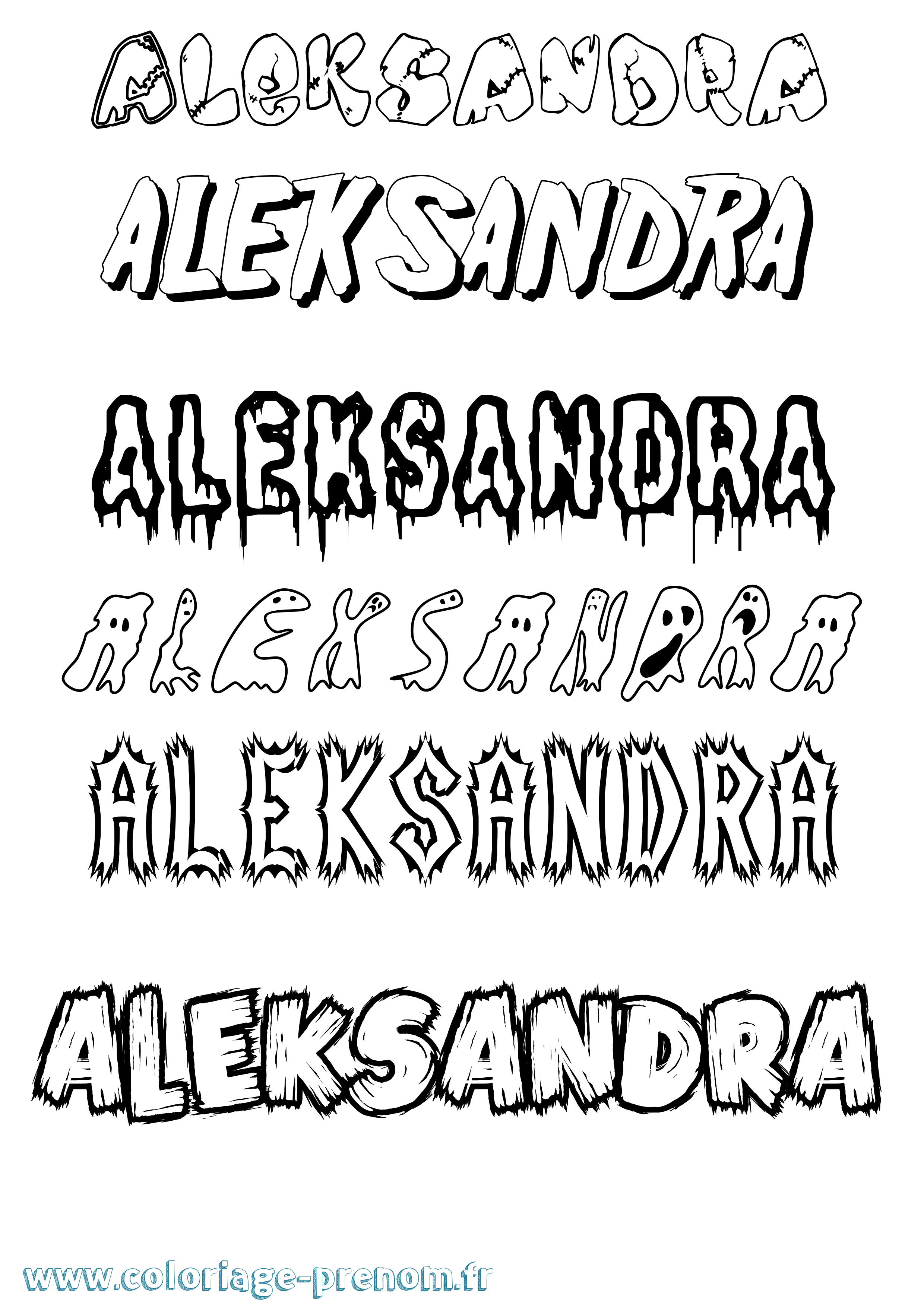 Coloriage prénom Aleksandra Frisson