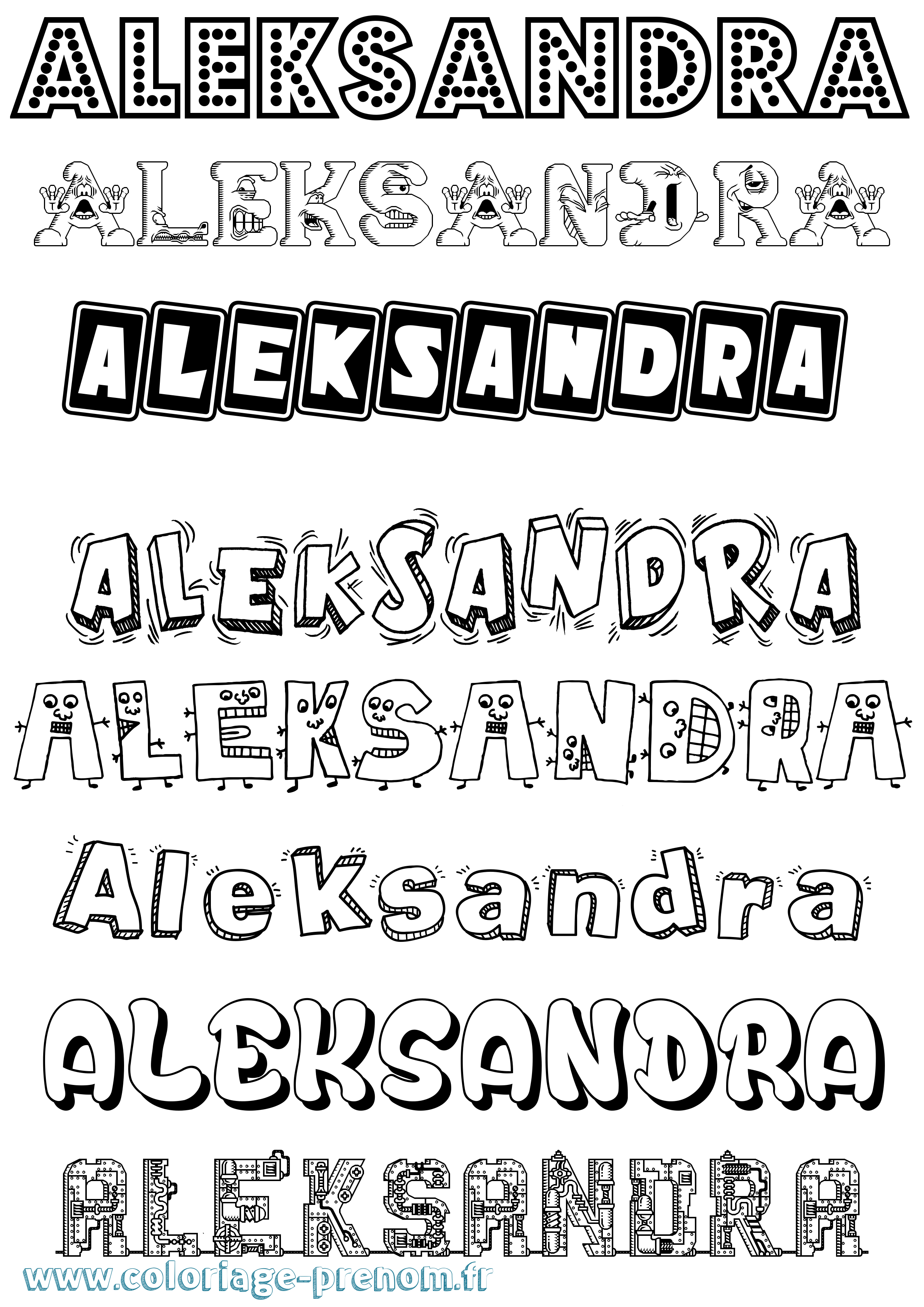 Coloriage prénom Aleksandra Fun