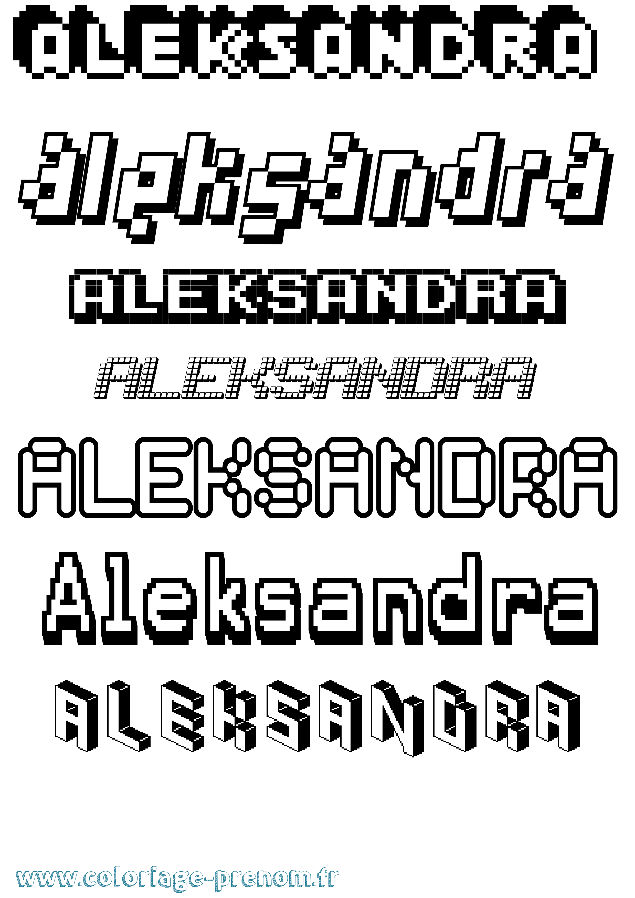 Coloriage prénom Aleksandra Pixel