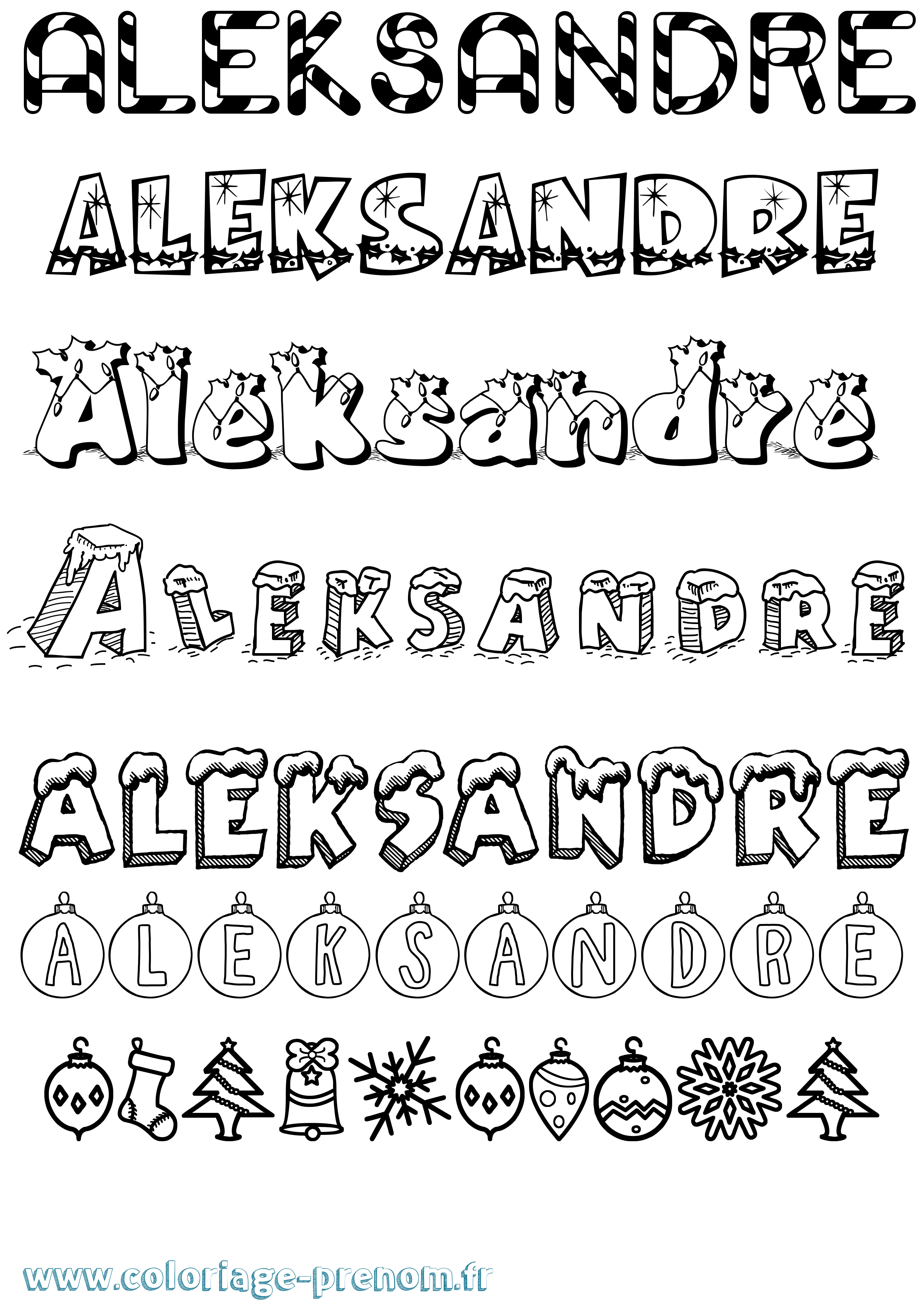Coloriage prénom Aleksandre Noël