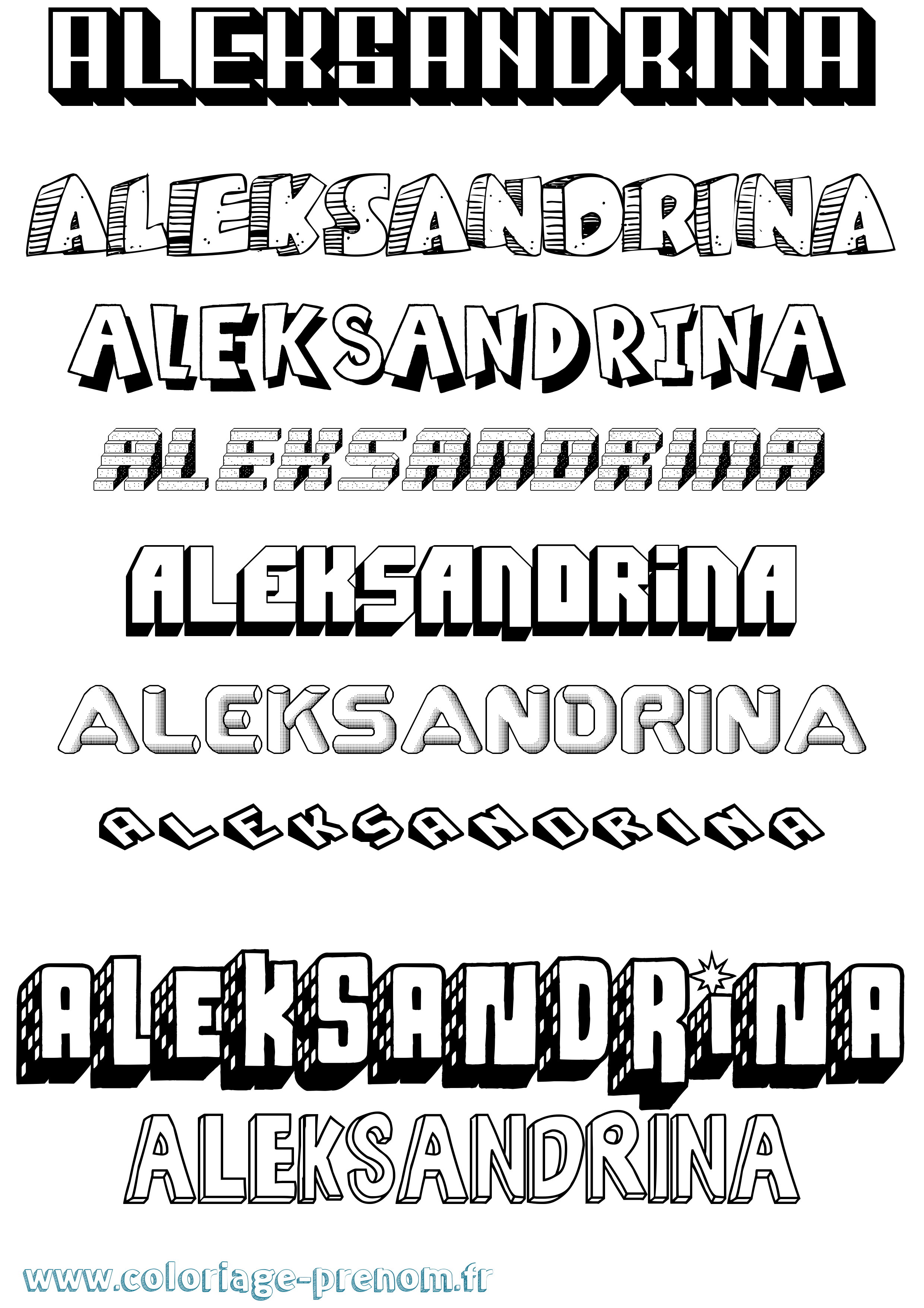 Coloriage Aleksandrina Effet 3D Coloriage prénom Aleksandrina Effet 3D