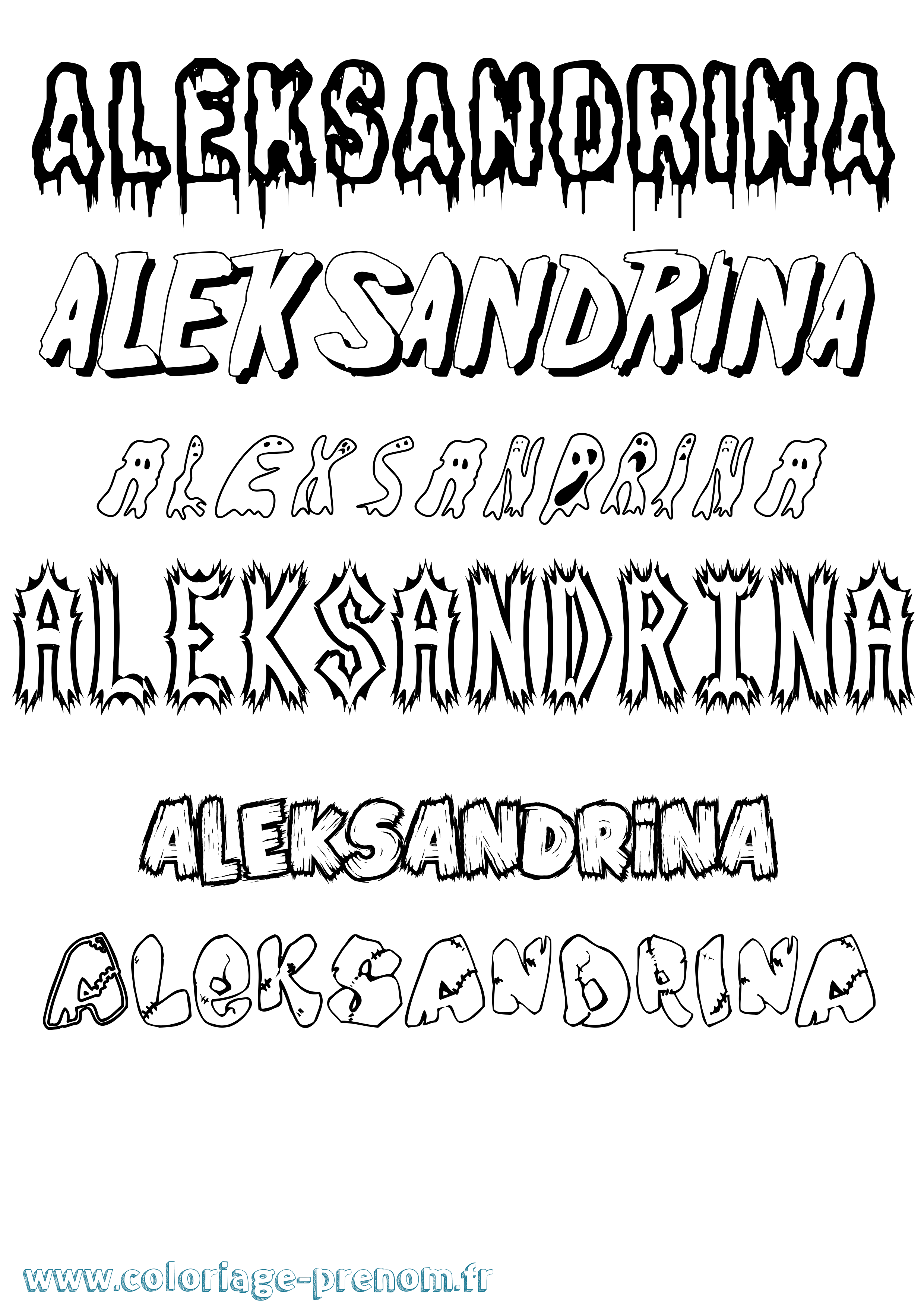 Coloriage prénom Aleksandrina Frisson