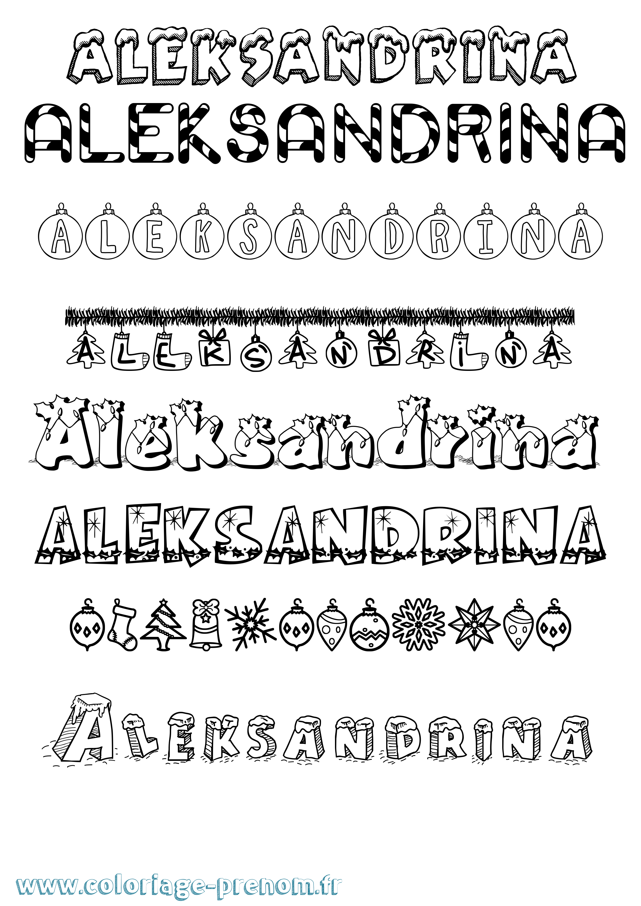 Coloriage Aleksandrina Noël Coloriage prénom Aleksandrina Noël