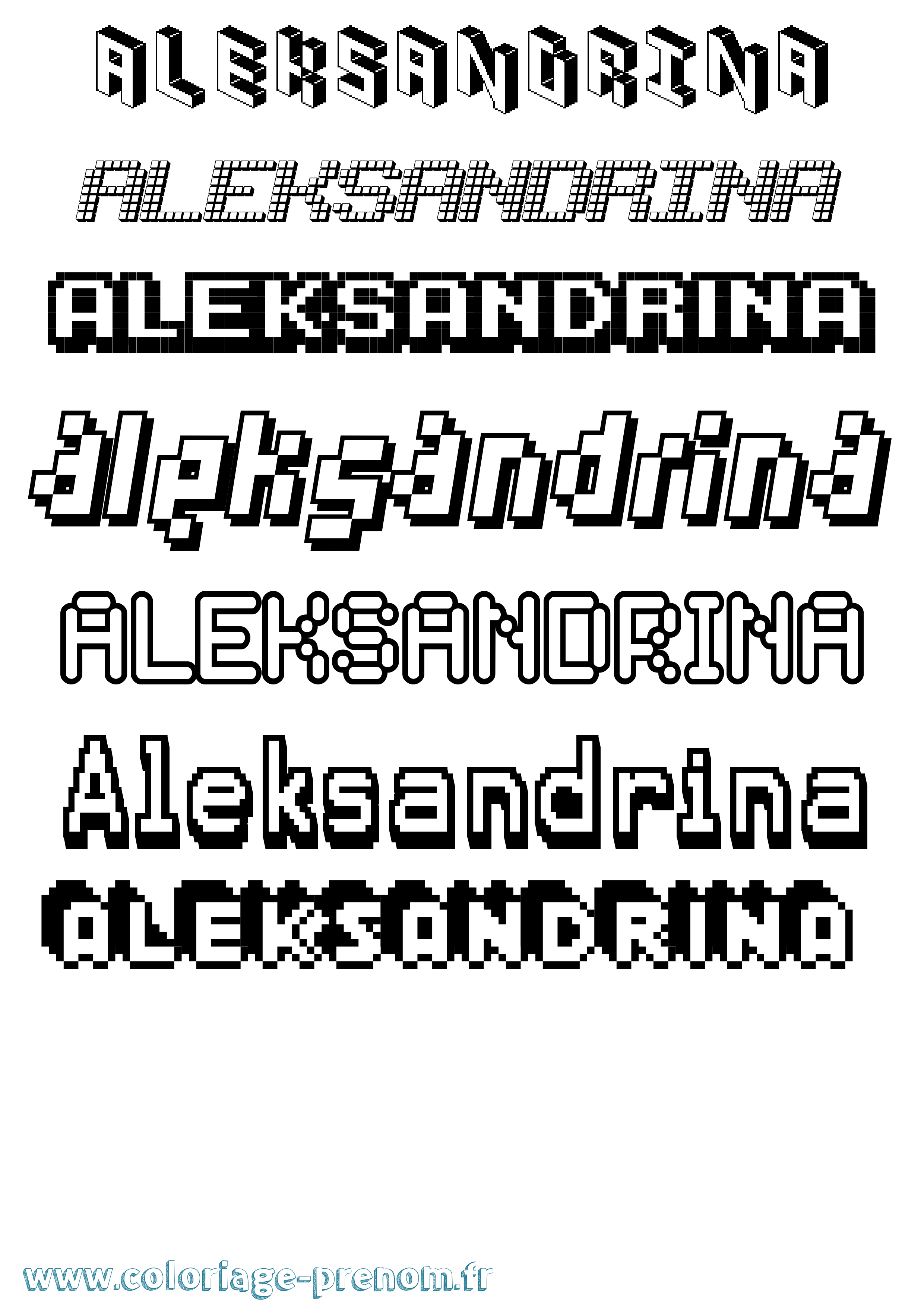 Coloriage prénom Aleksandrina Pixel