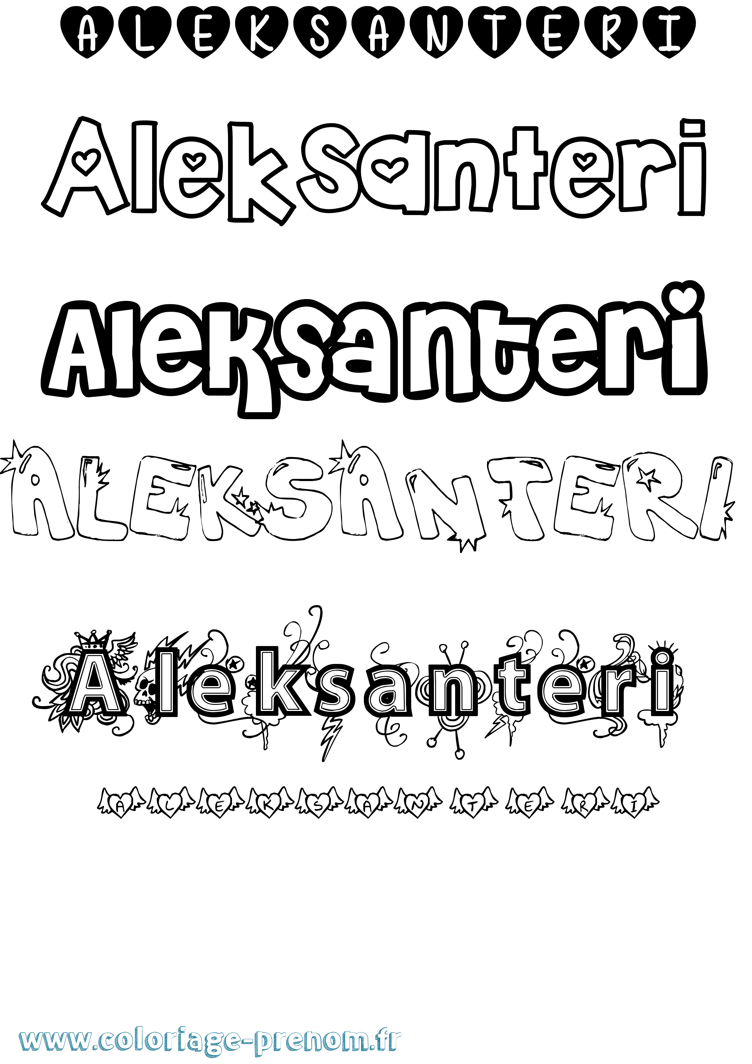 Coloriage prénom Aleksanteri Girly