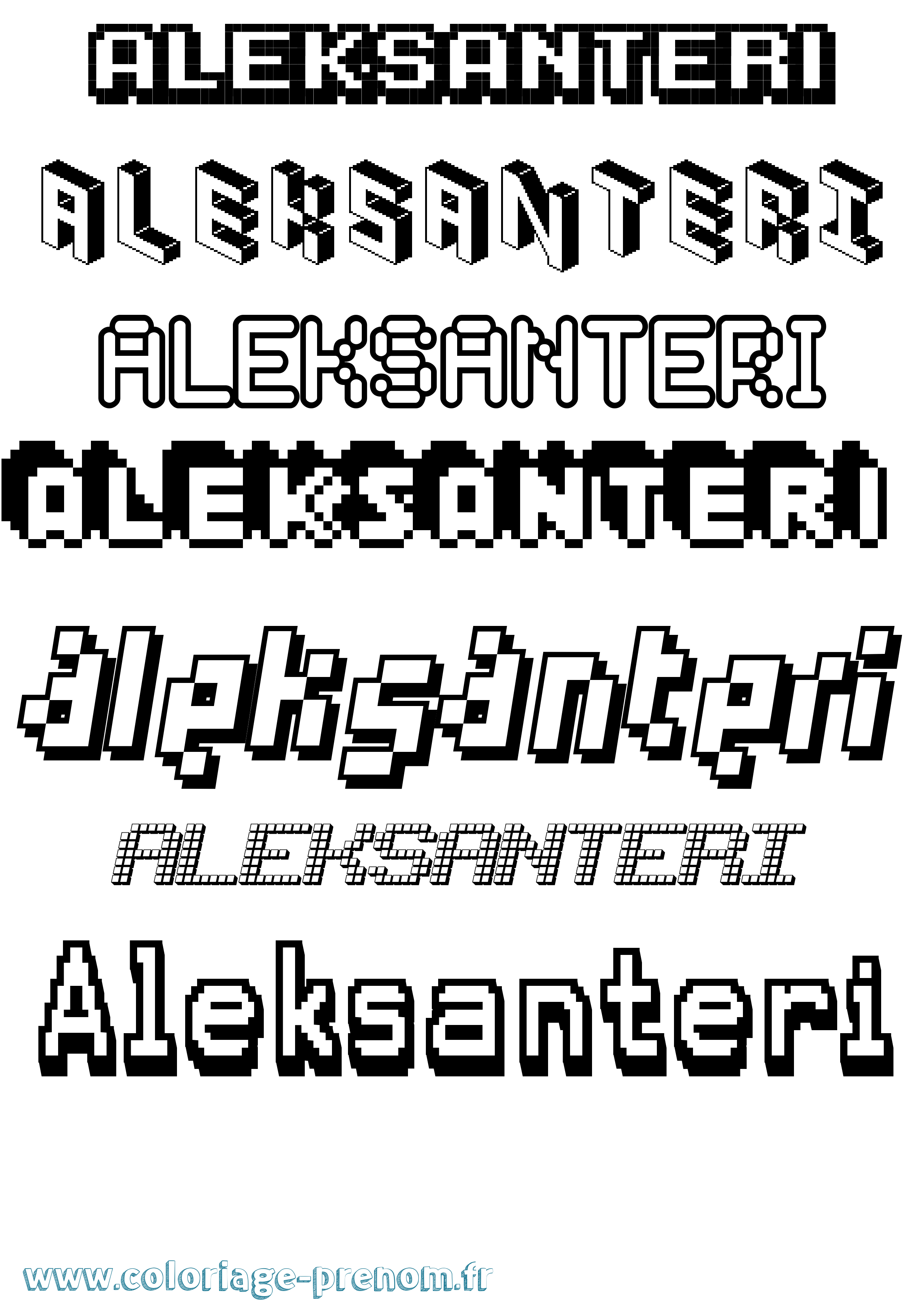 Coloriage prénom Aleksanteri Pixel