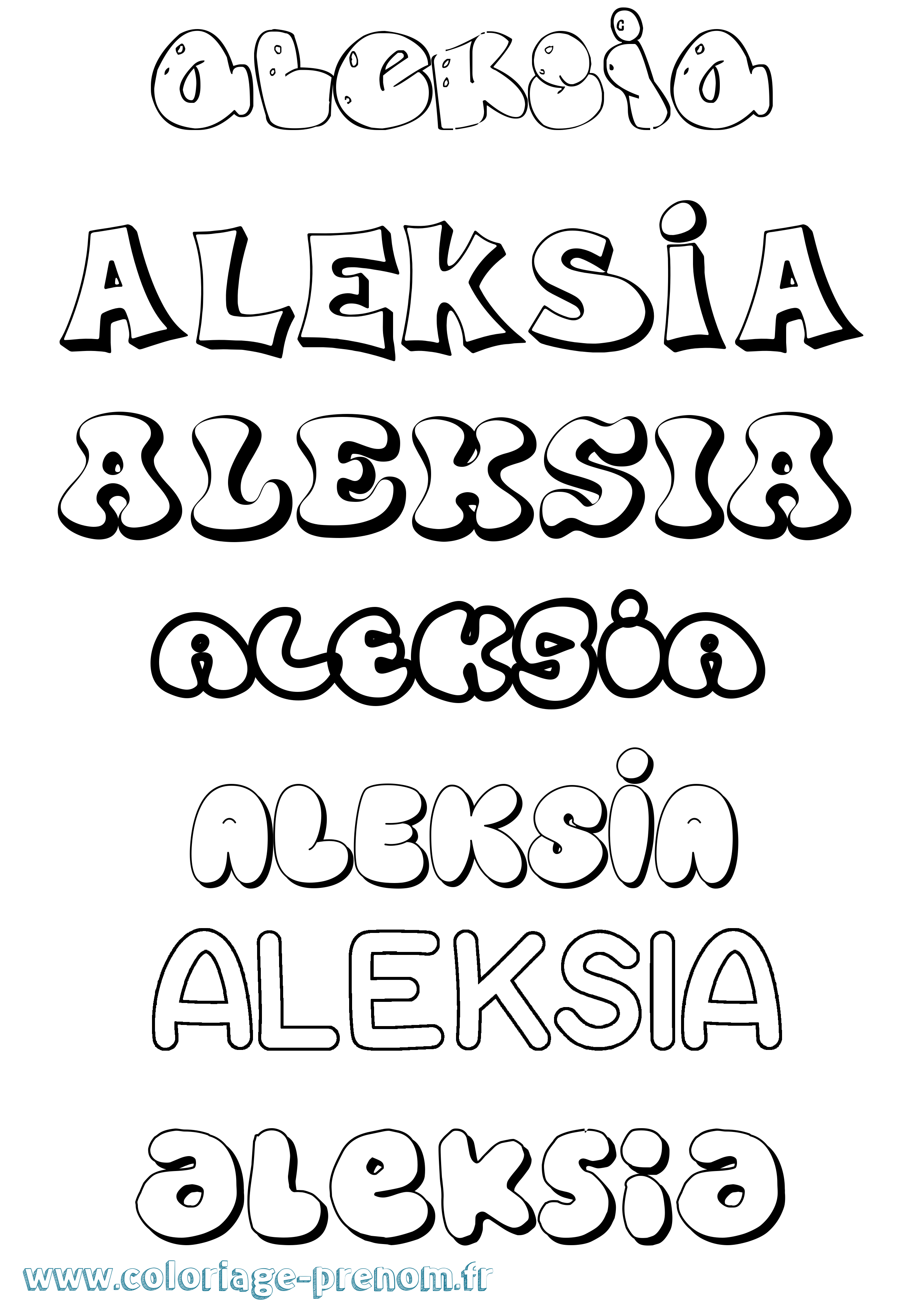 Coloriage prénom Aleksia Bubble
