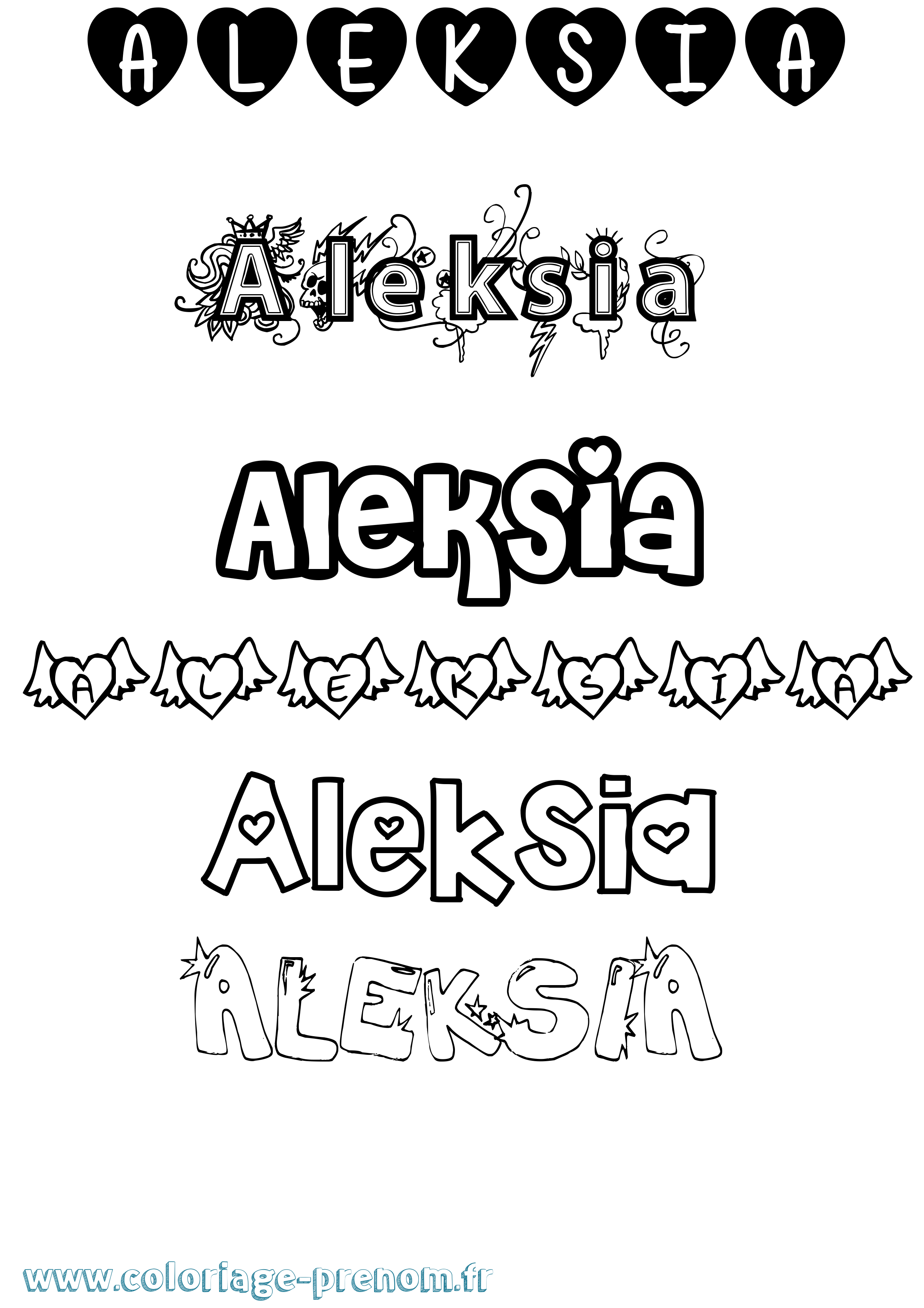 Coloriage prénom Aleksia Girly