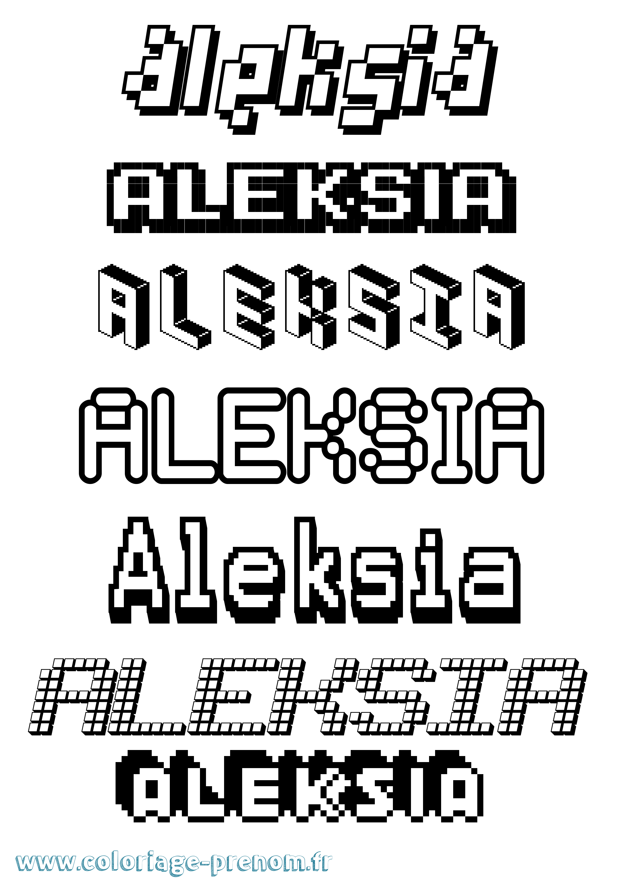 Coloriage prénom Aleksia Pixel