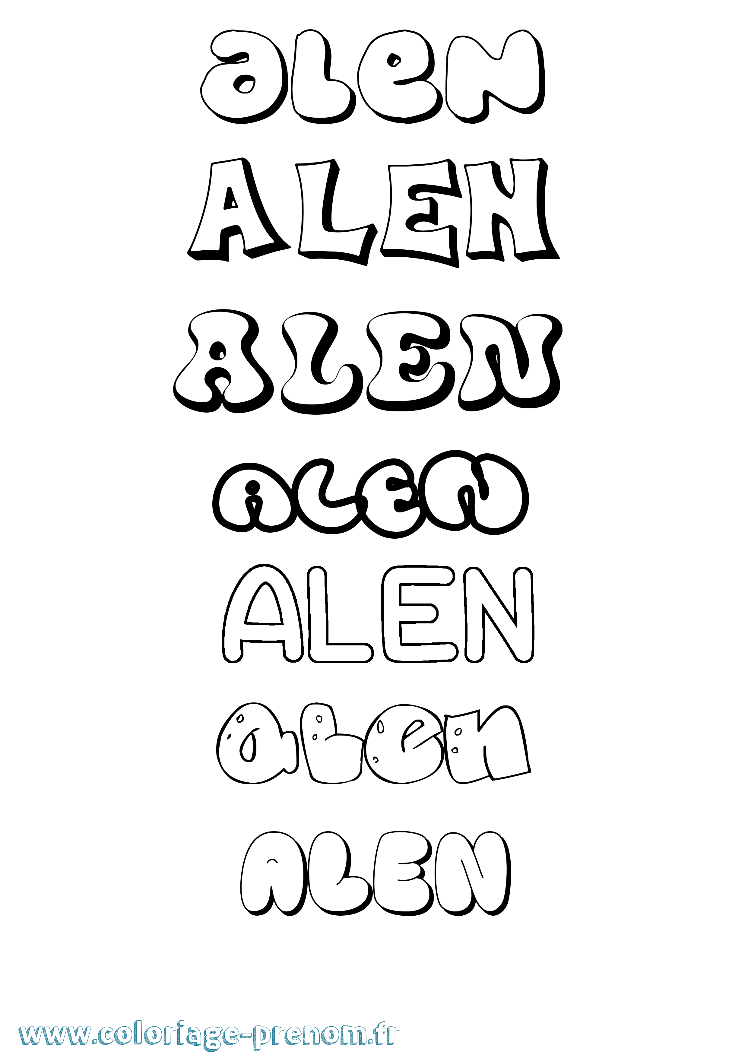 Coloriage Alen Bubble Coloriage prénom Alen Bubble