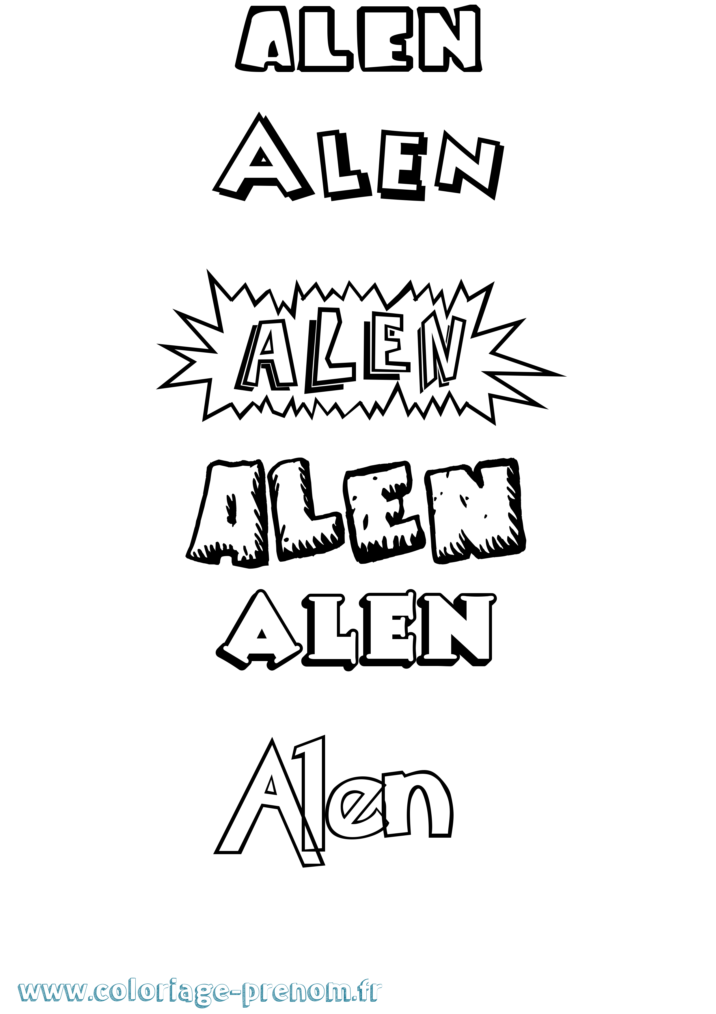 Coloriage Alen Dessin Animé Coloriage prénom Alen Dessin Animé