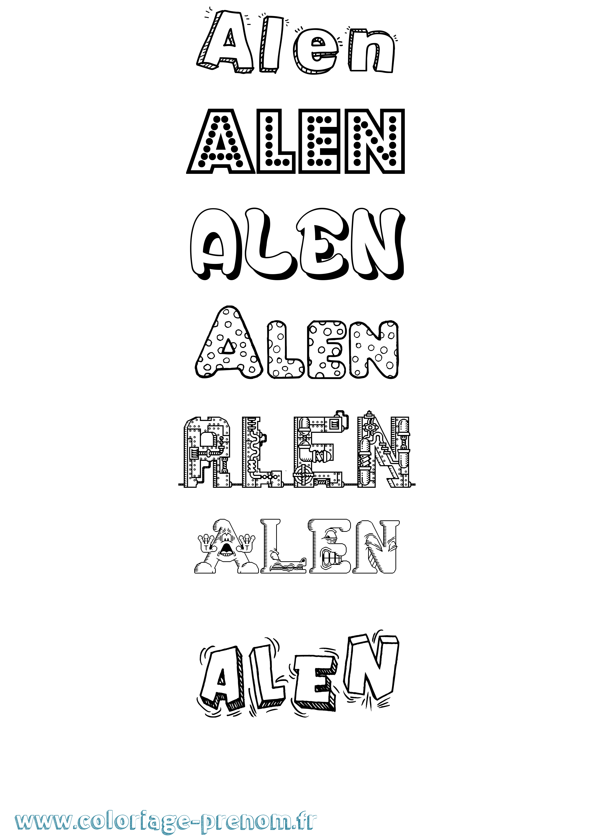 Coloriage prénom Alen Fun