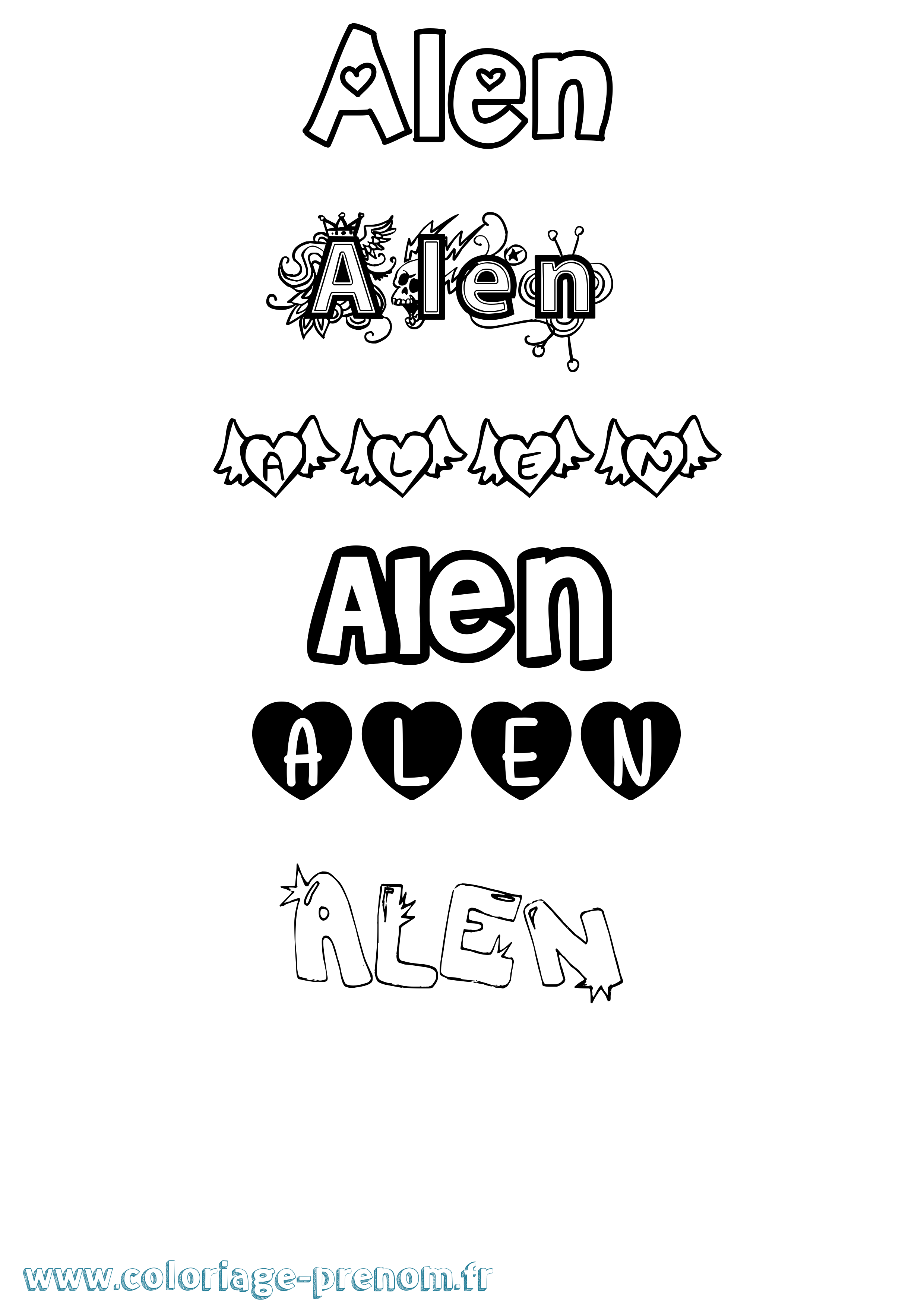 Coloriage Alen Girly Coloriage prénom Alen Girly