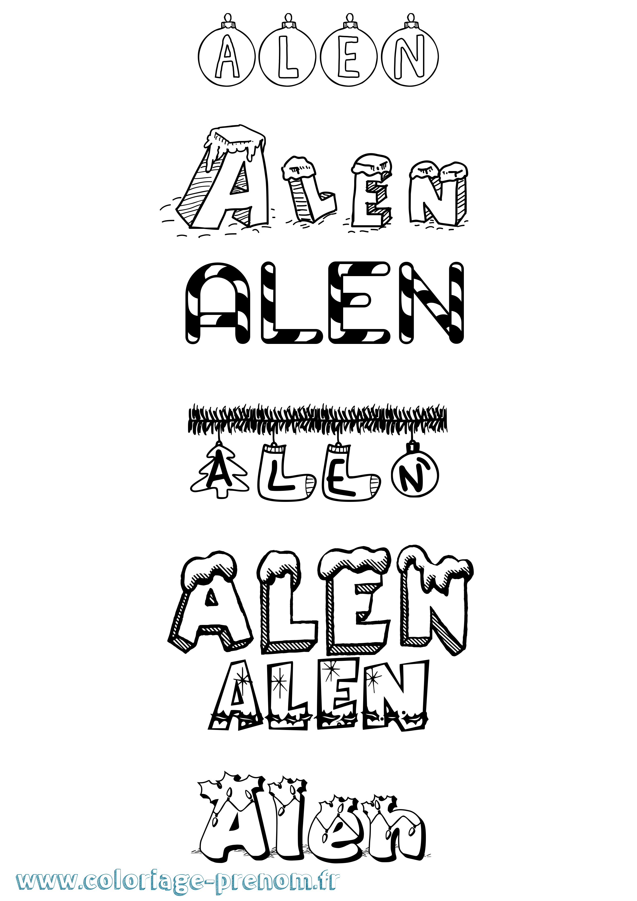 Coloriage Alen Noël Coloriage prénom Alen Noël