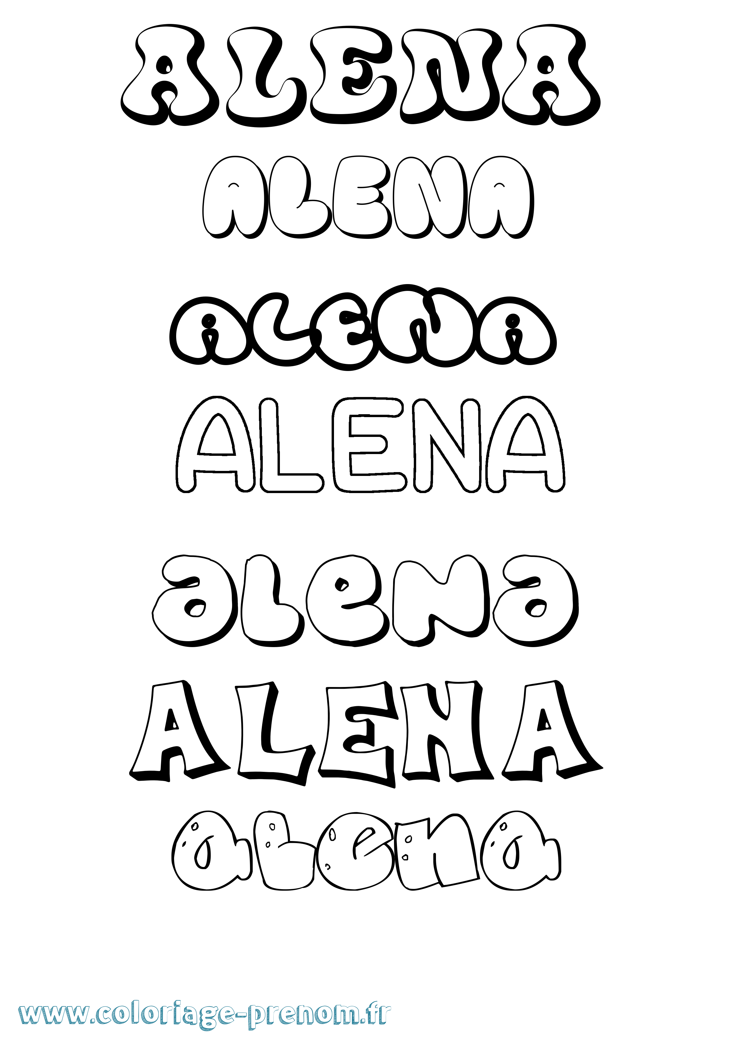 Coloriage prénom Alena Bubble