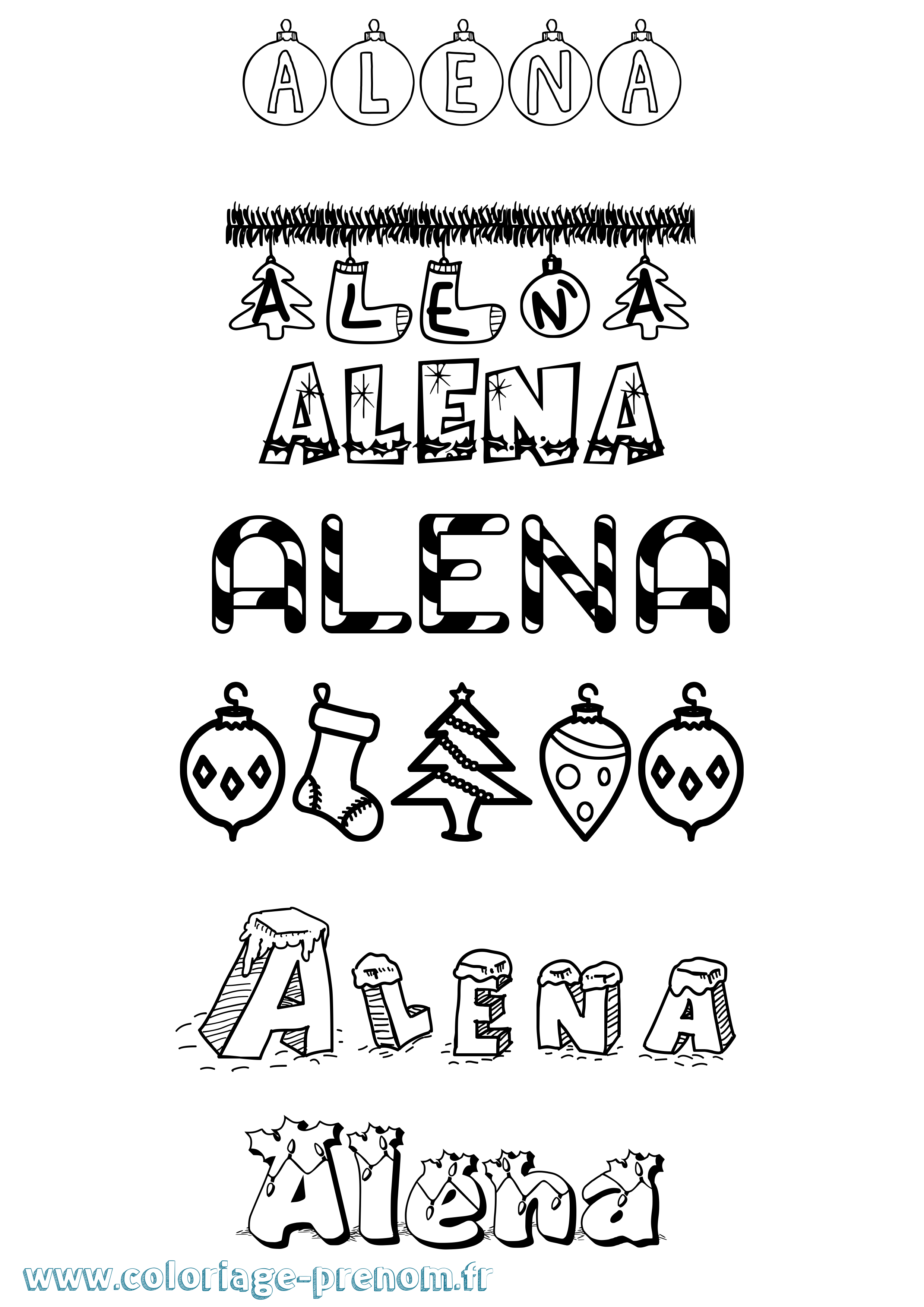 Coloriage Alena Noël Coloriage prénom Alena Noël