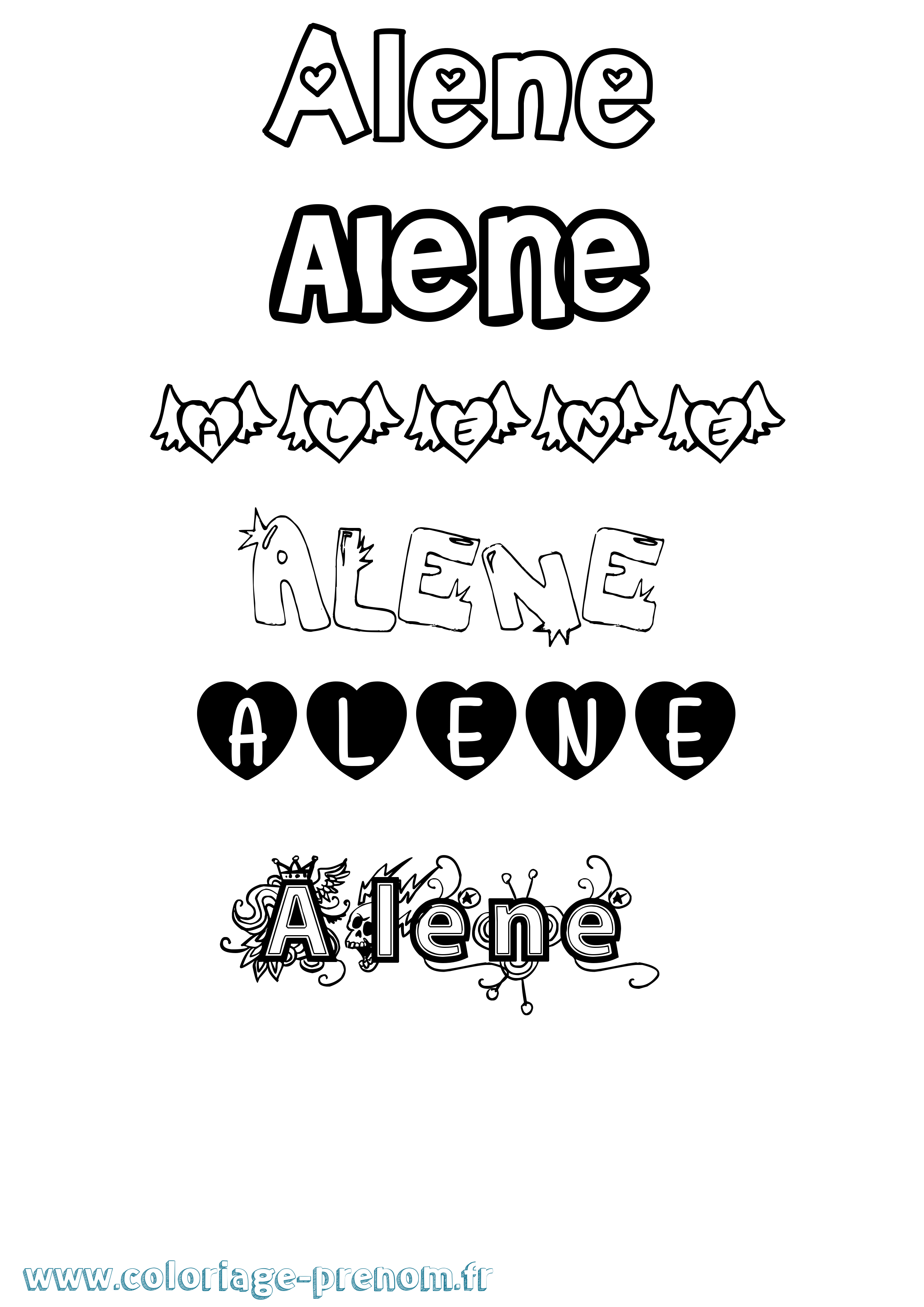 Coloriage prénom Alene Girly