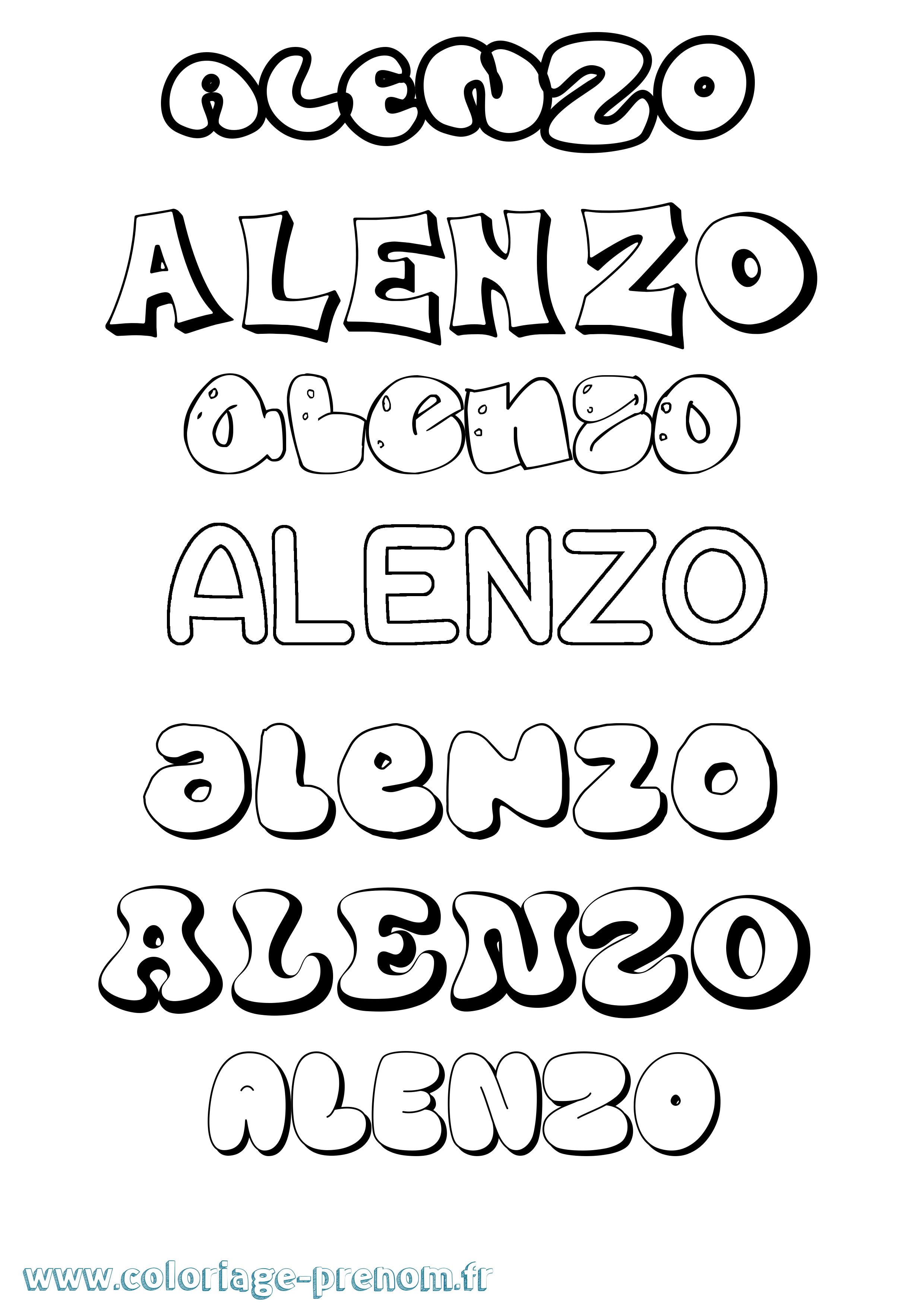 Coloriage prénom Alenzo Bubble