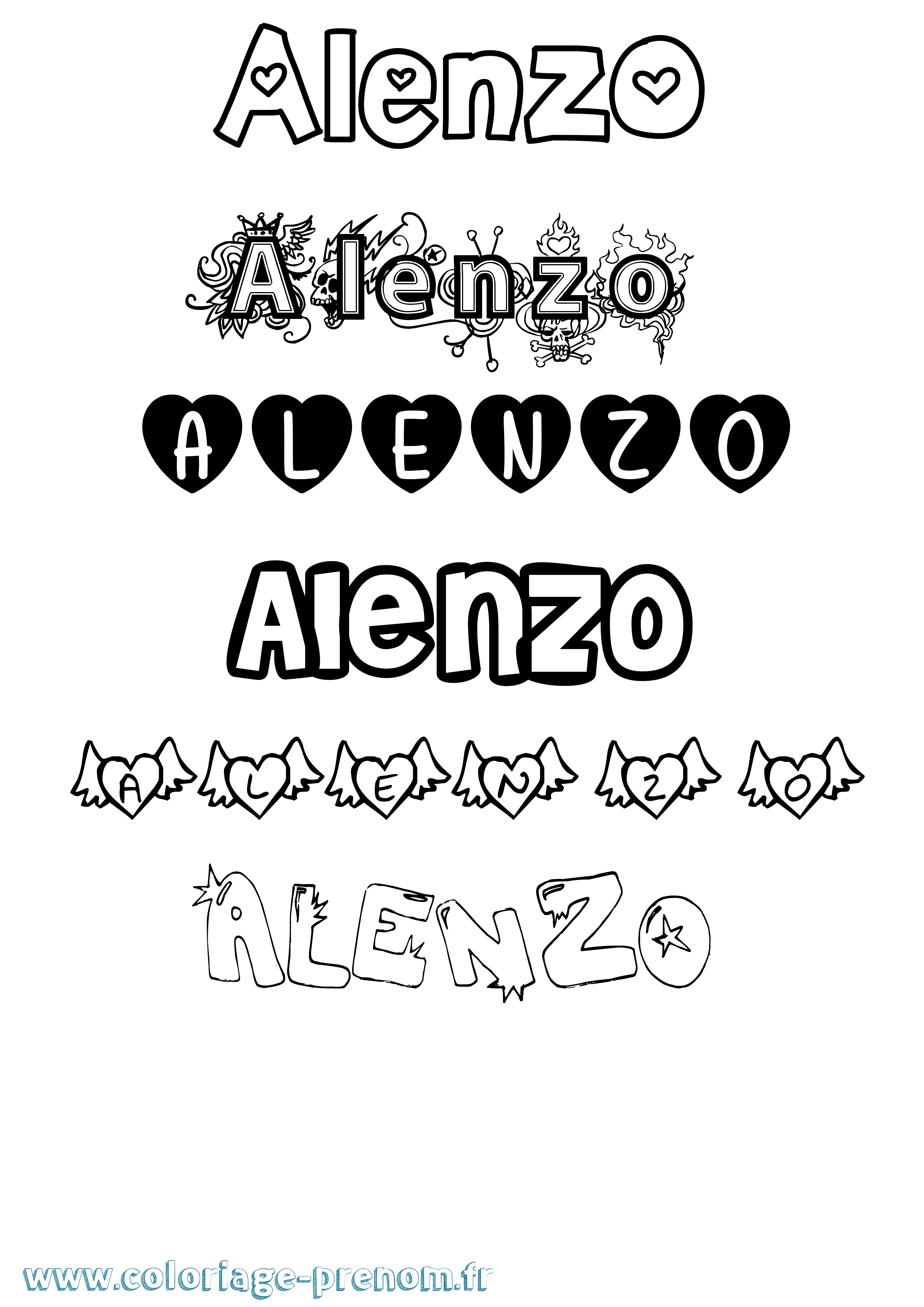 Coloriage prénom Alenzo Girly