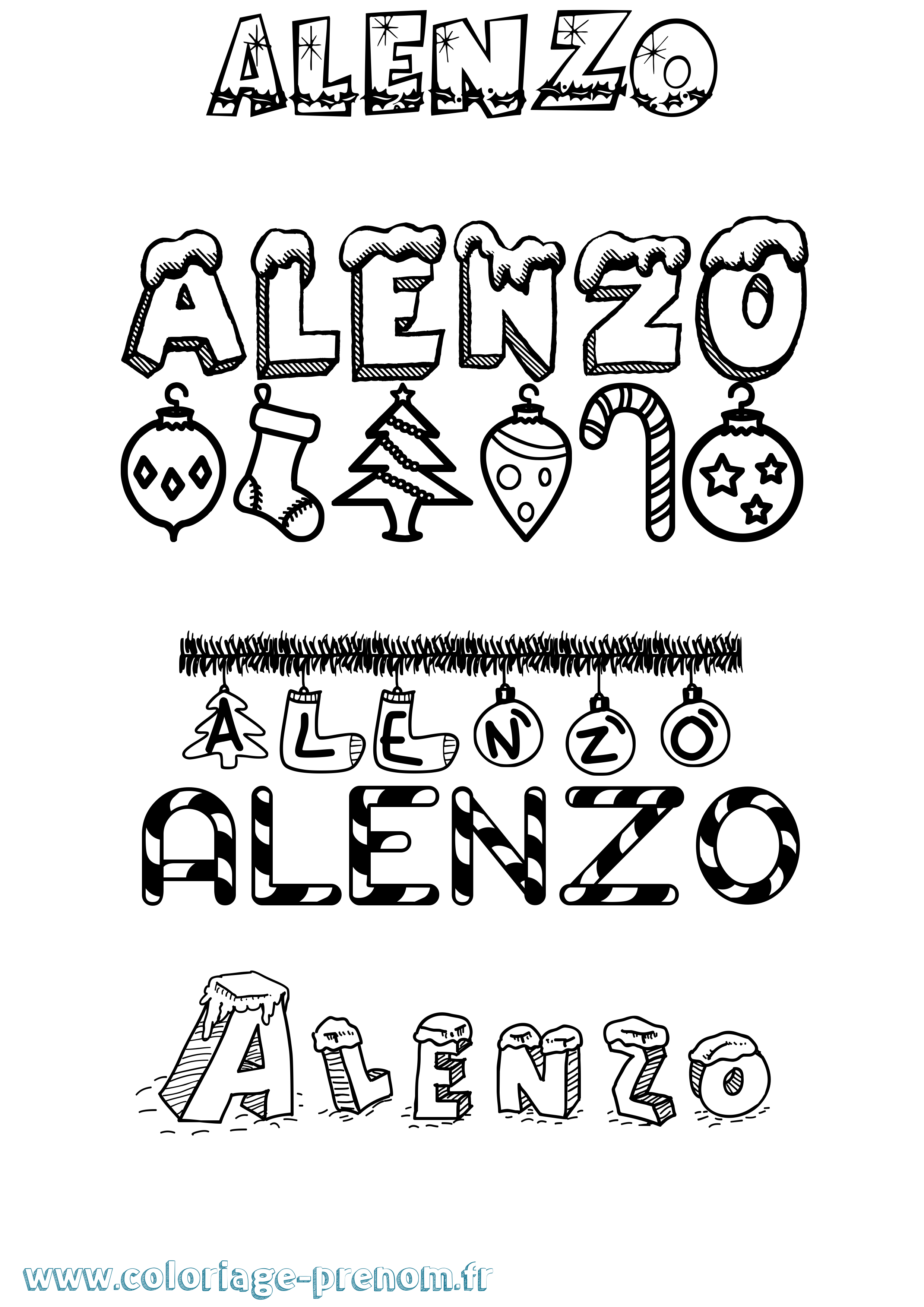 Coloriage Alenzo Noël Coloriage prénom Alenzo Noël