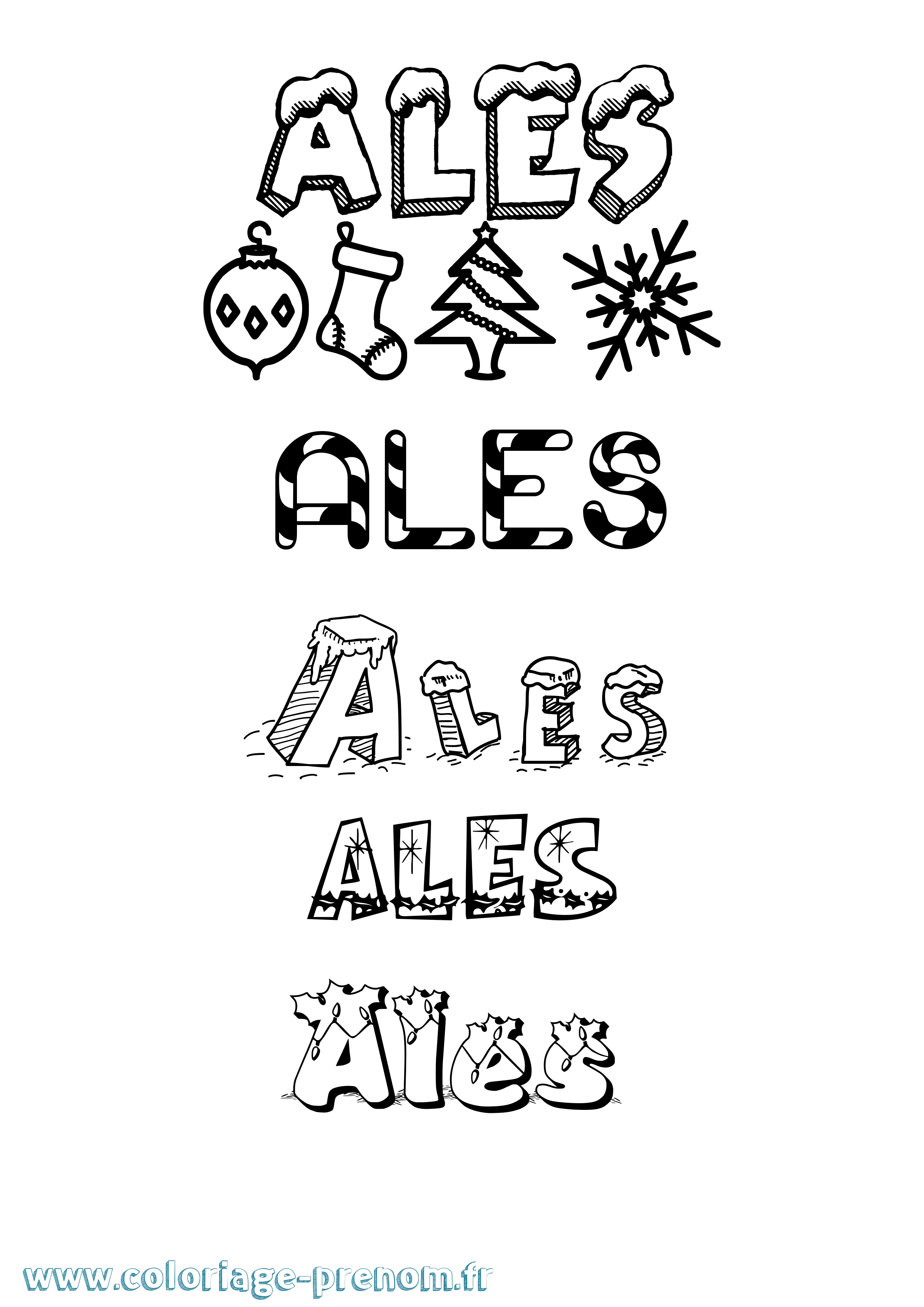Coloriage Ales Noël Coloriage prénom Ales Noël