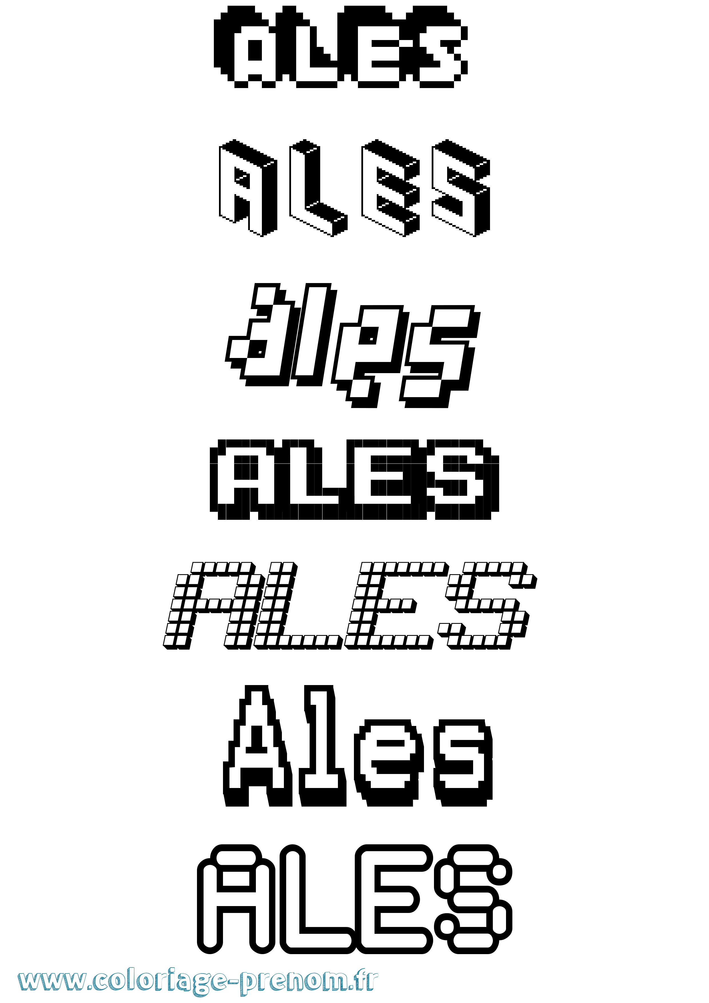 Coloriage prénom Ales Pixel