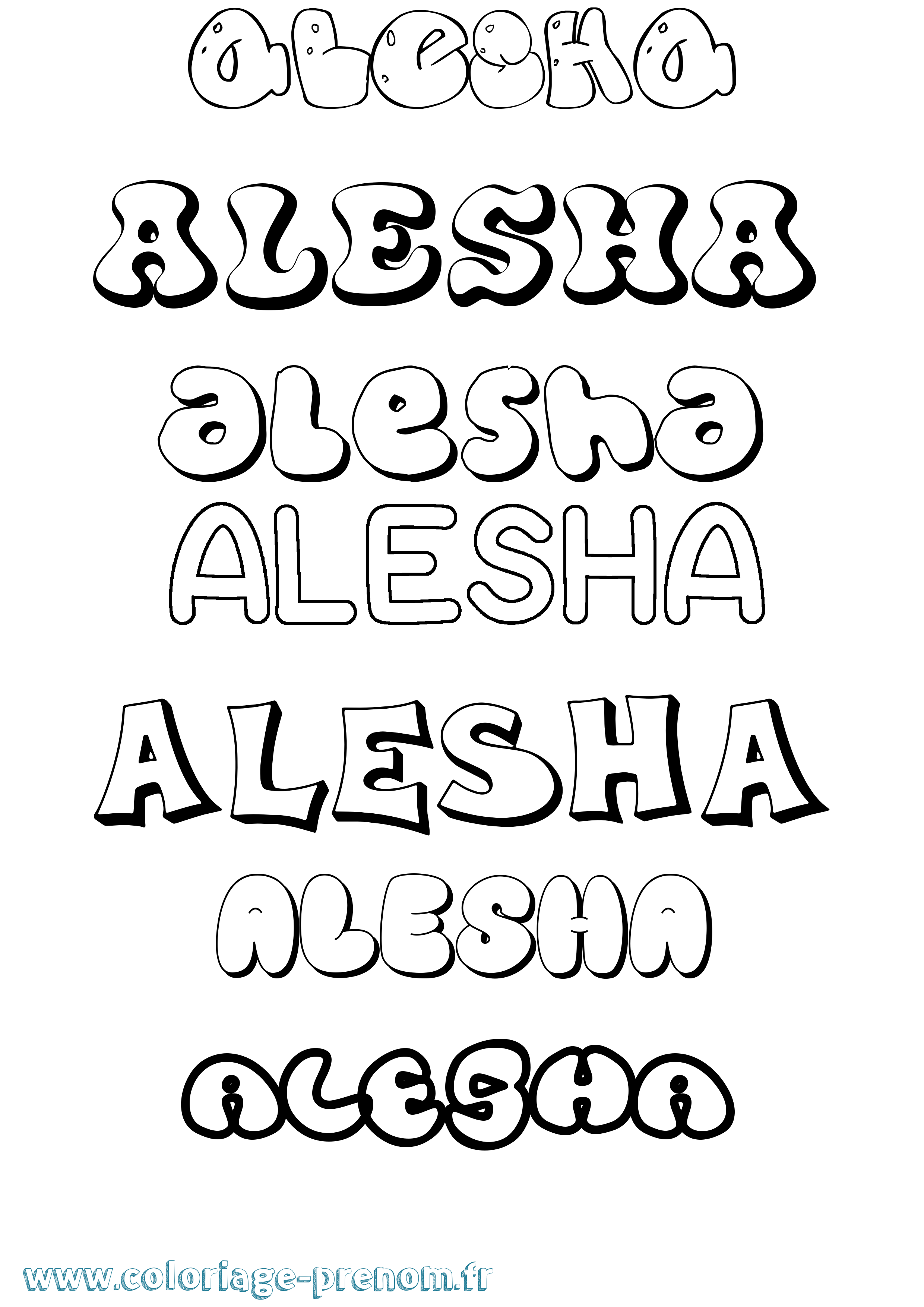 Coloriage prénom Alesha Bubble