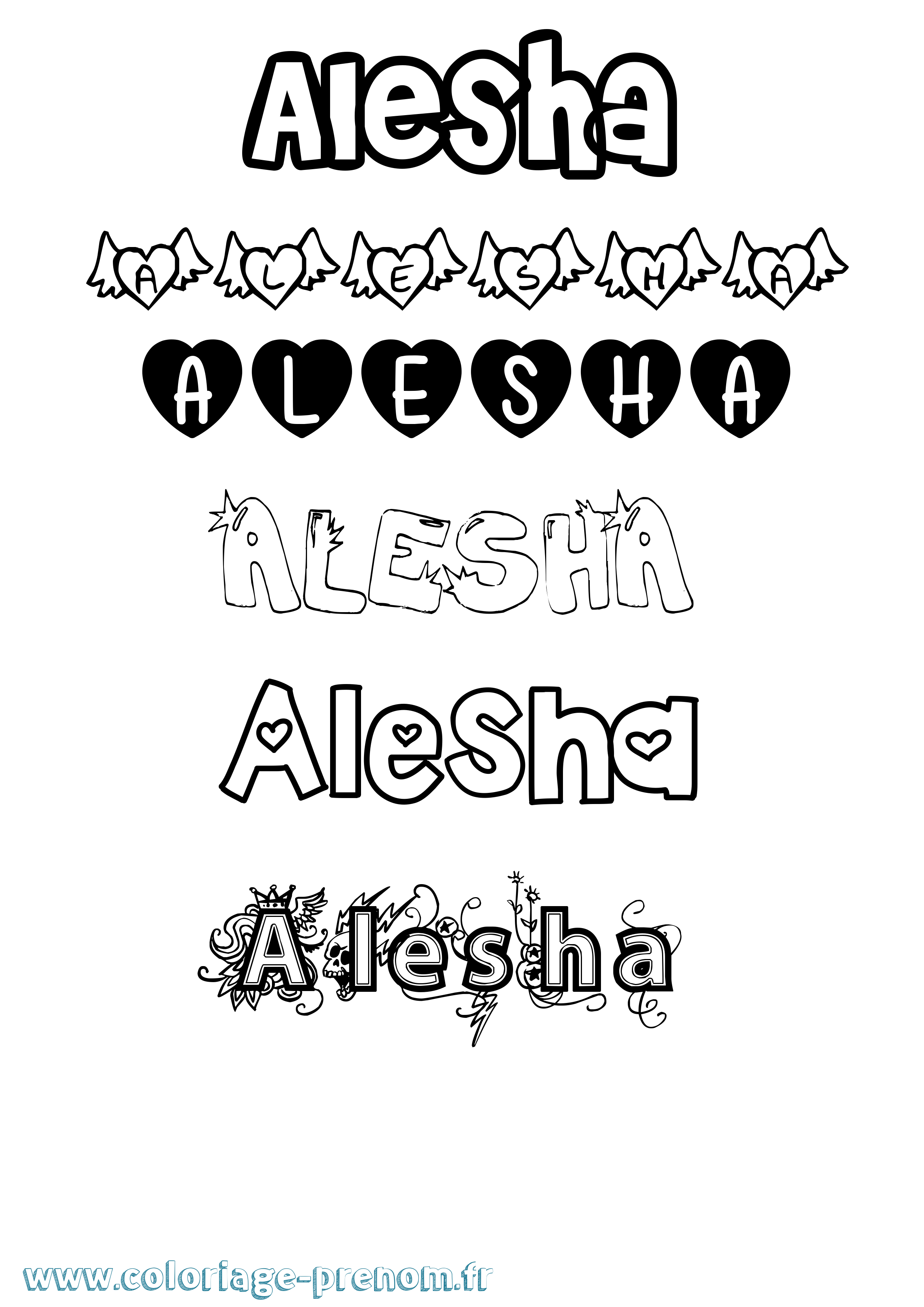 Coloriage prénom Alesha Girly