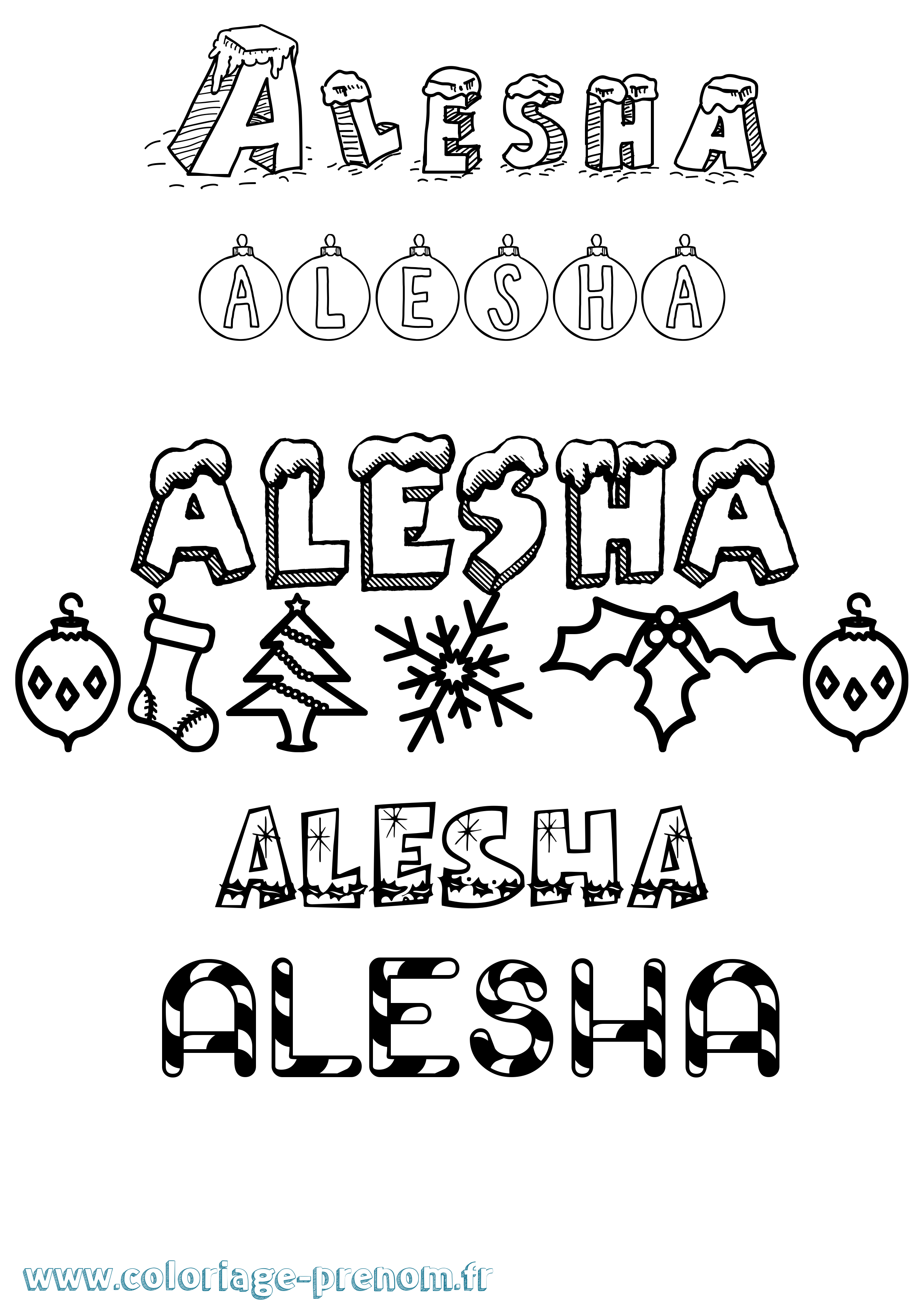 Coloriage prénom Alesha Noël