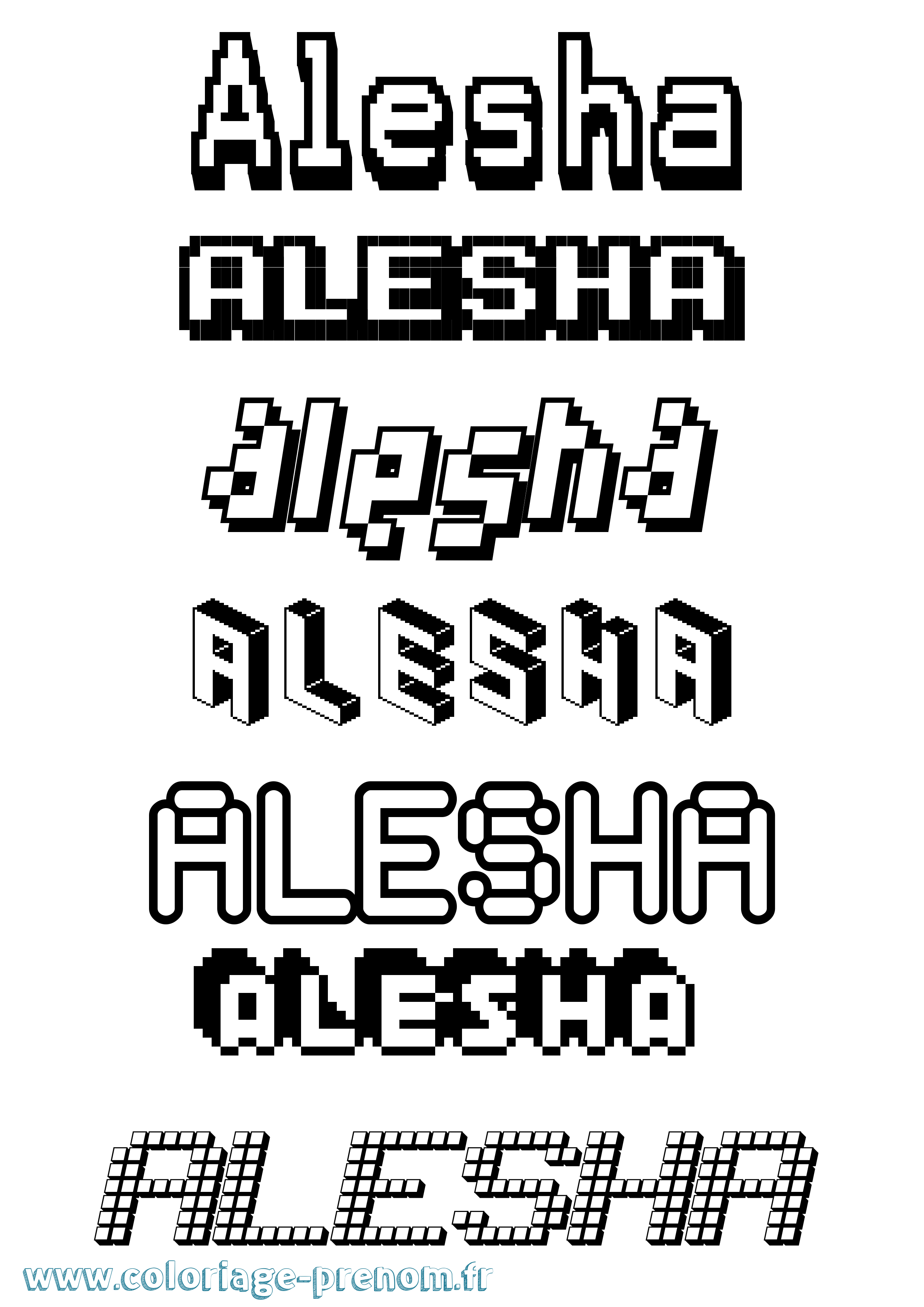 Coloriage prénom Alesha Pixel