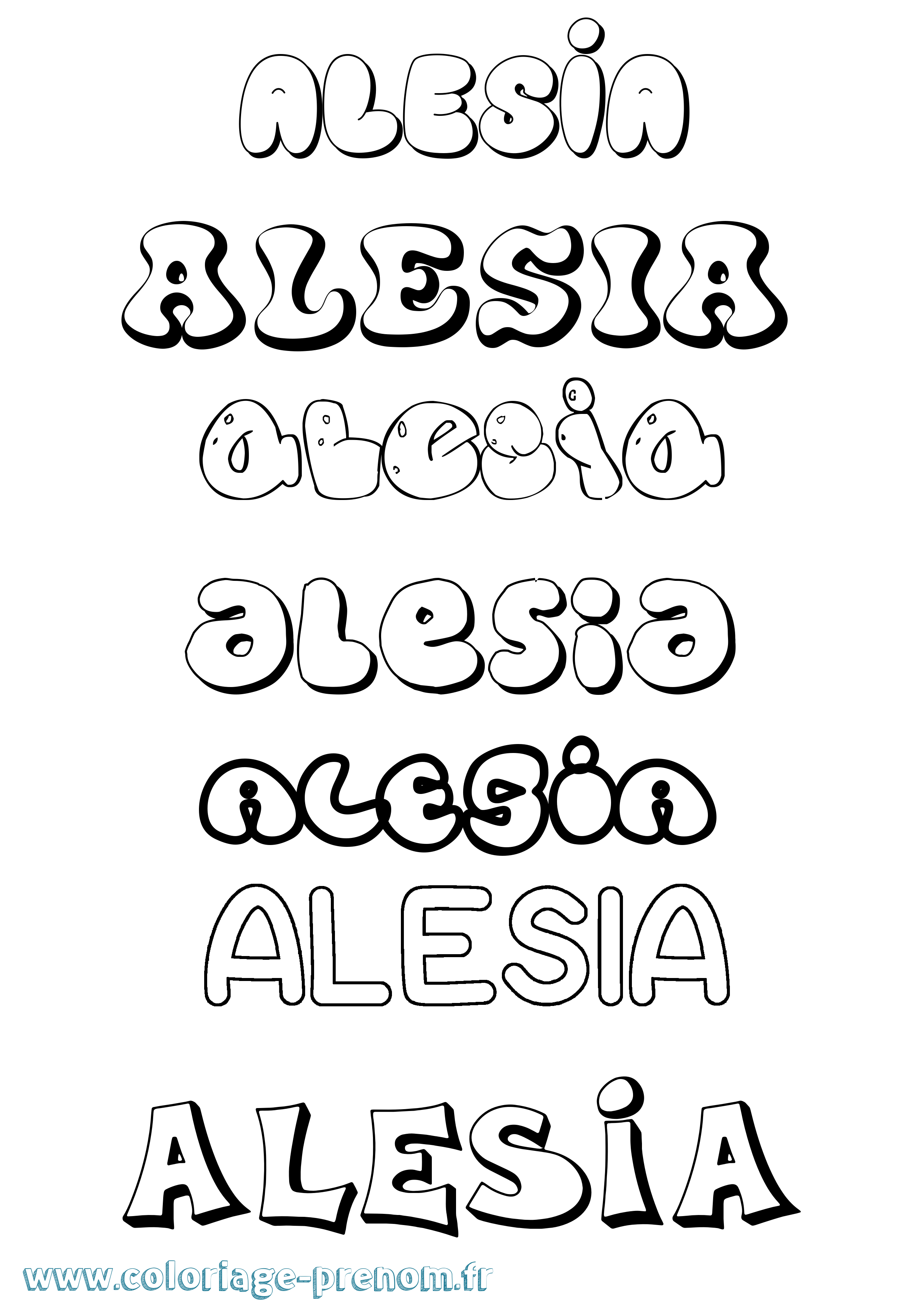 Coloriage prénom Alesia Bubble