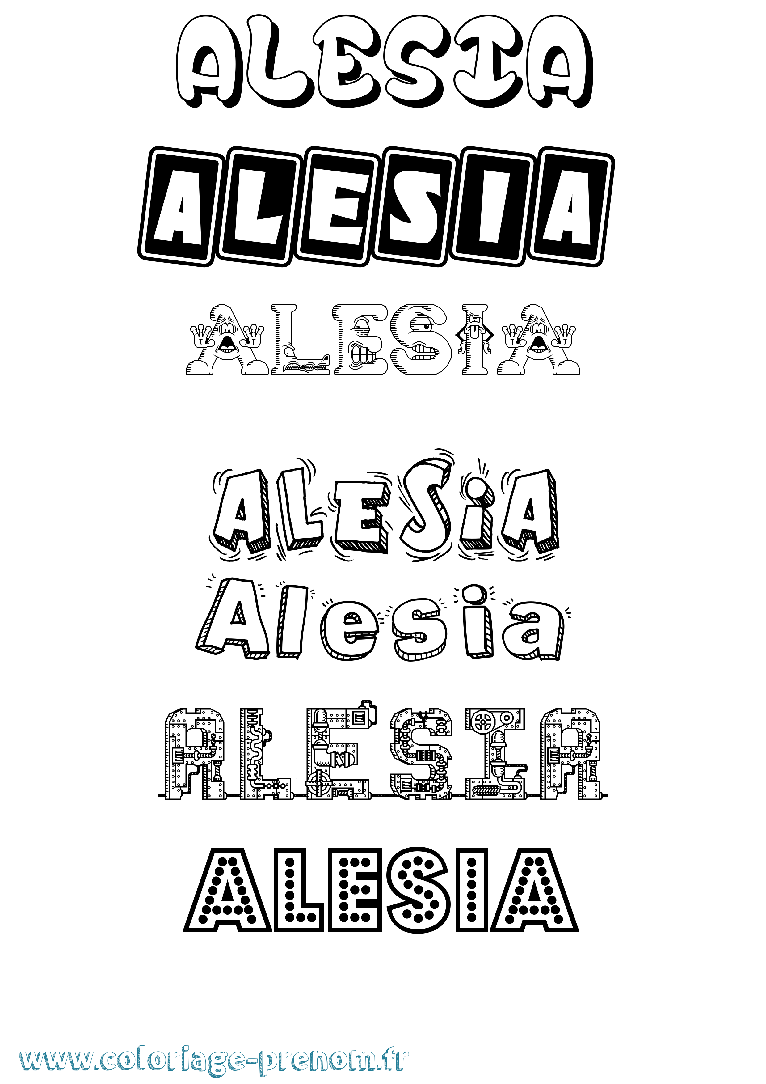 Coloriage prénom Alesia Fun