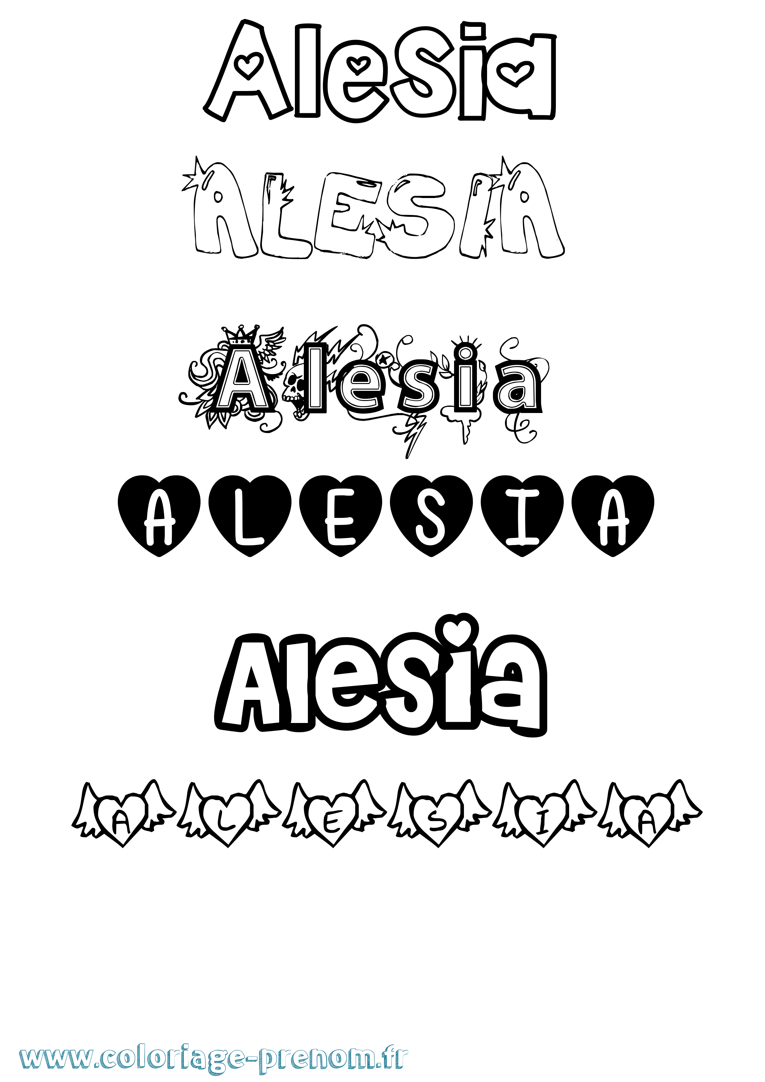 Coloriage prénom Alesia Girly