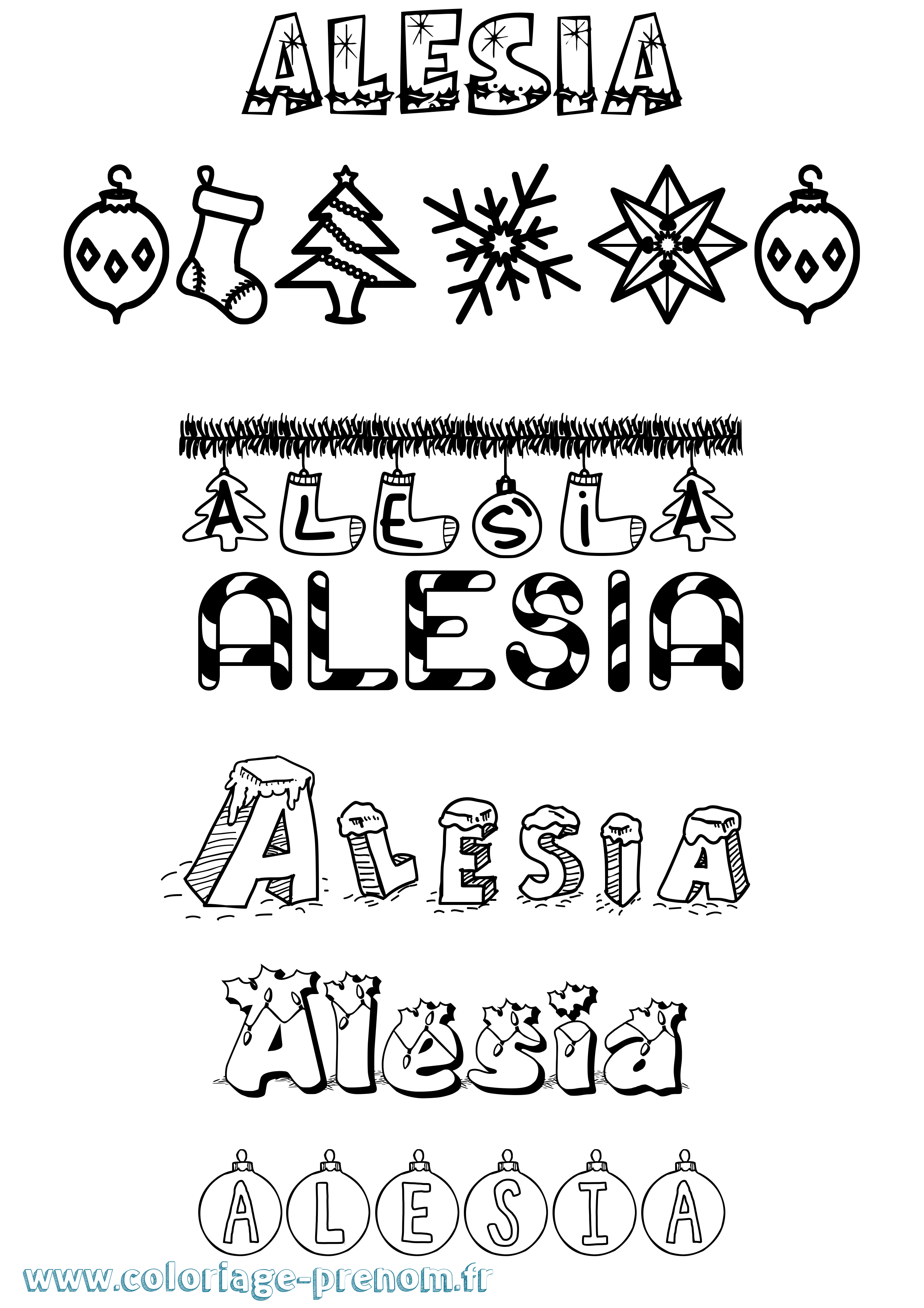 Coloriage prénom Alesia Noël