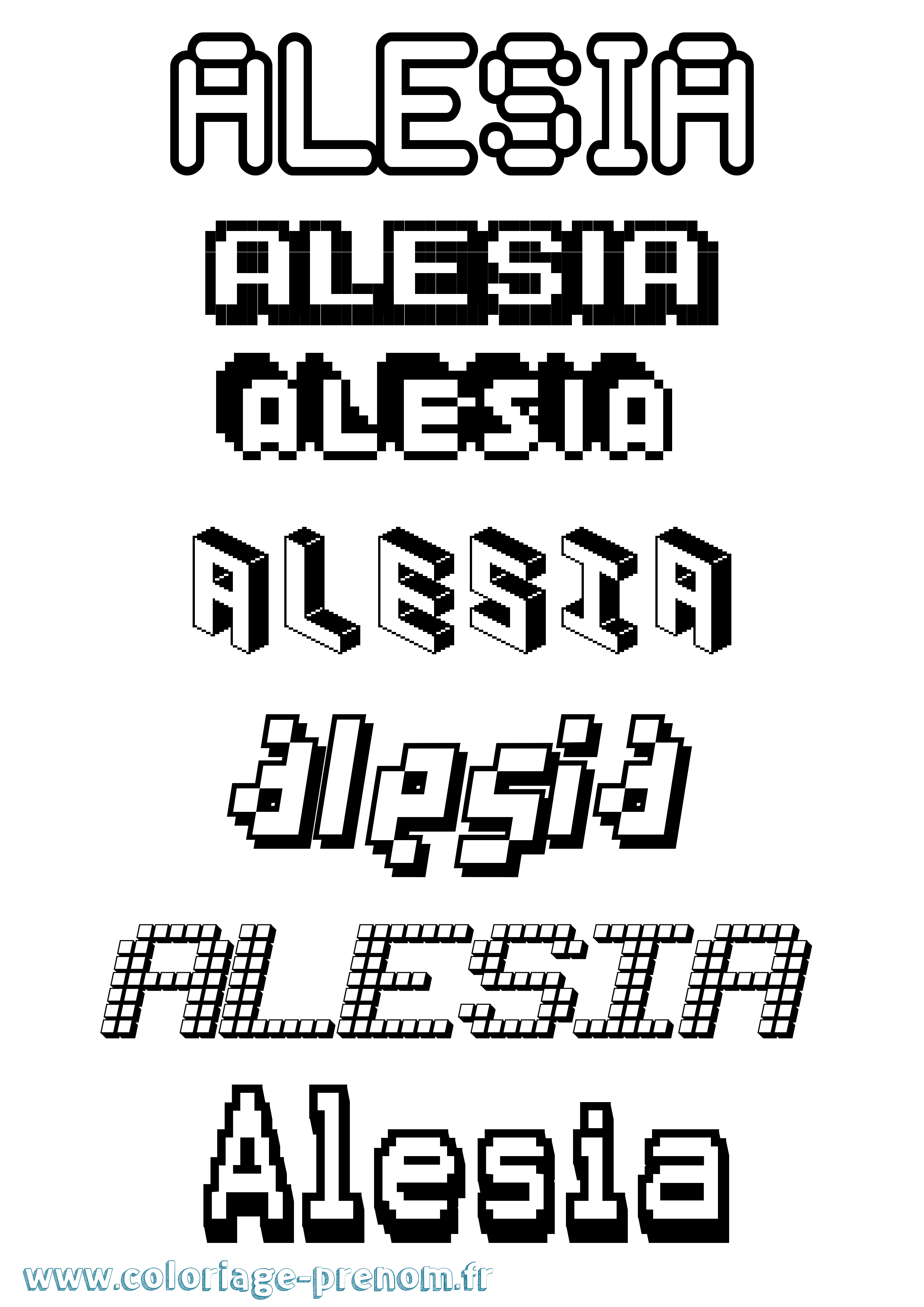 Coloriage prénom Alesia Pixel