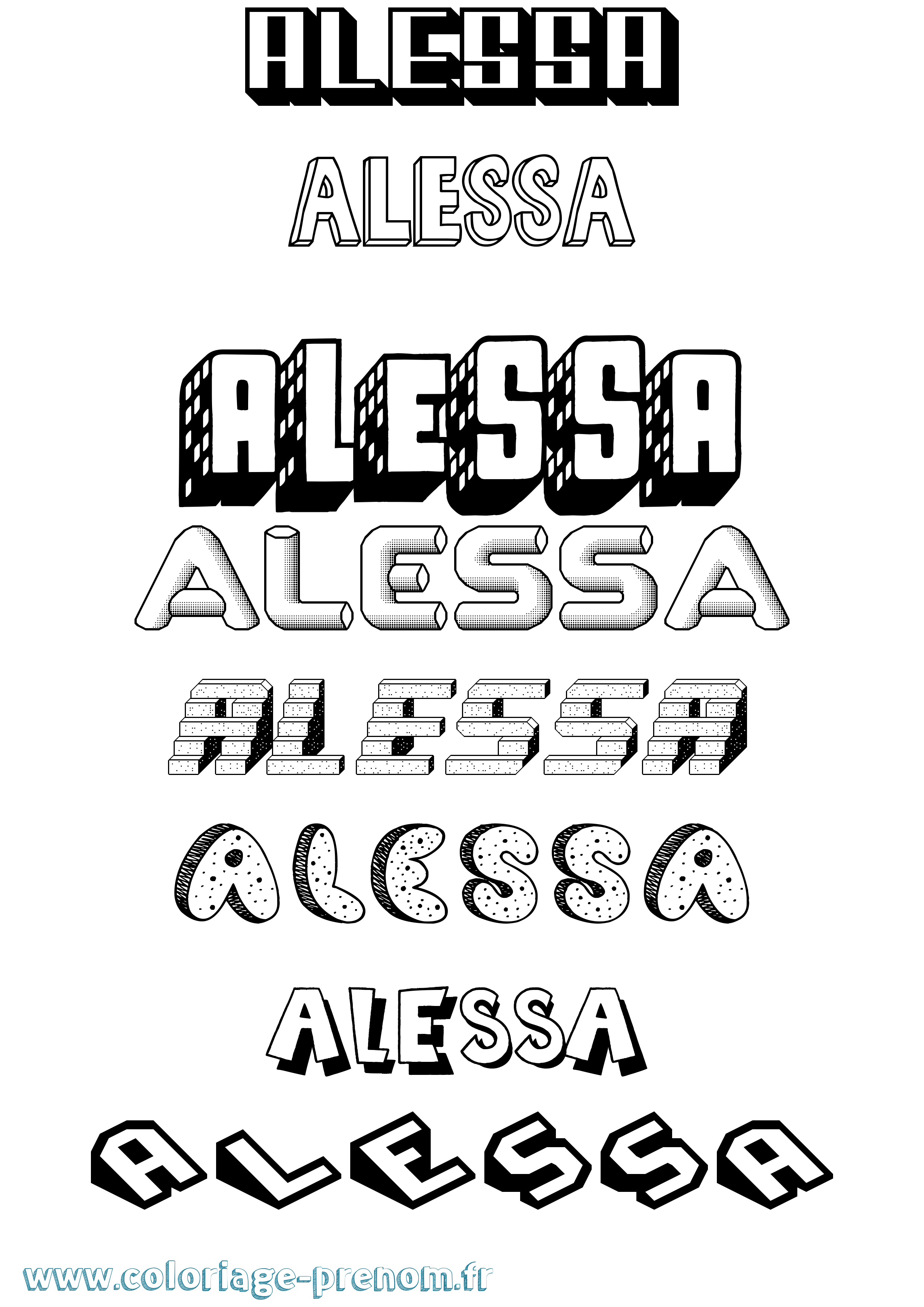 Coloriage Alessa Effet 3D Coloriage prénom Alessa Effet 3D