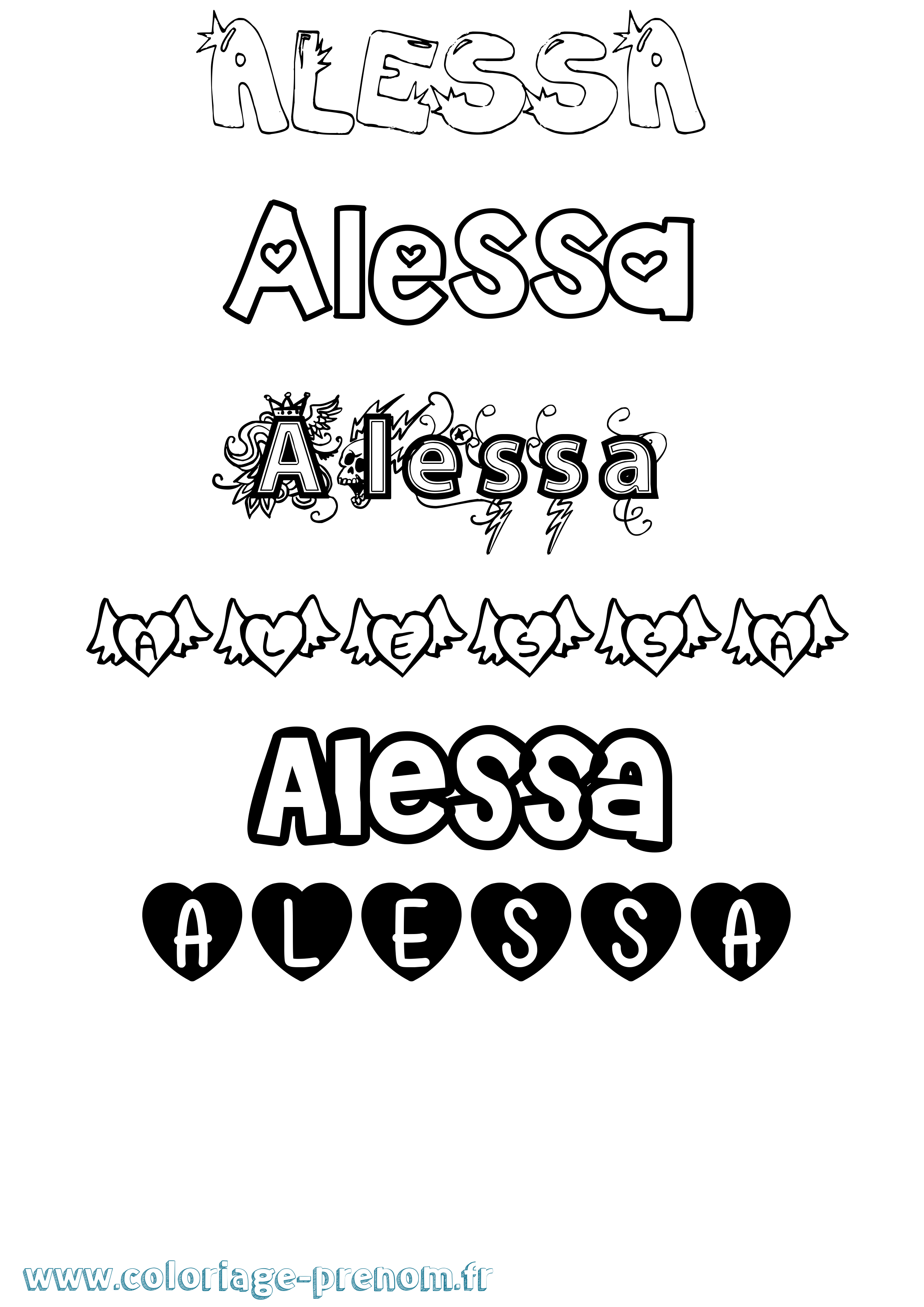 Coloriage prénom Alessa Girly