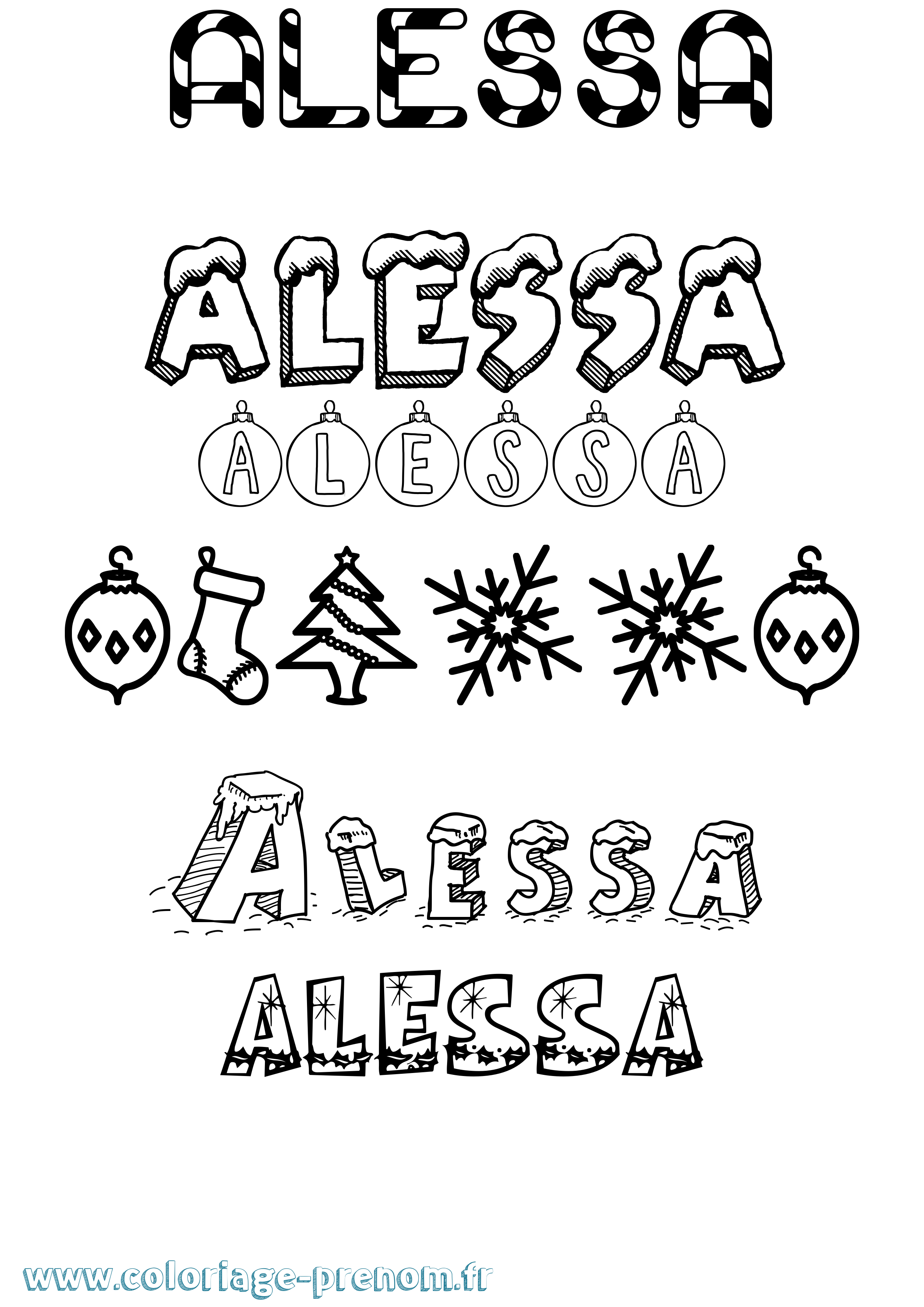 Coloriage prénom Alessa Noël