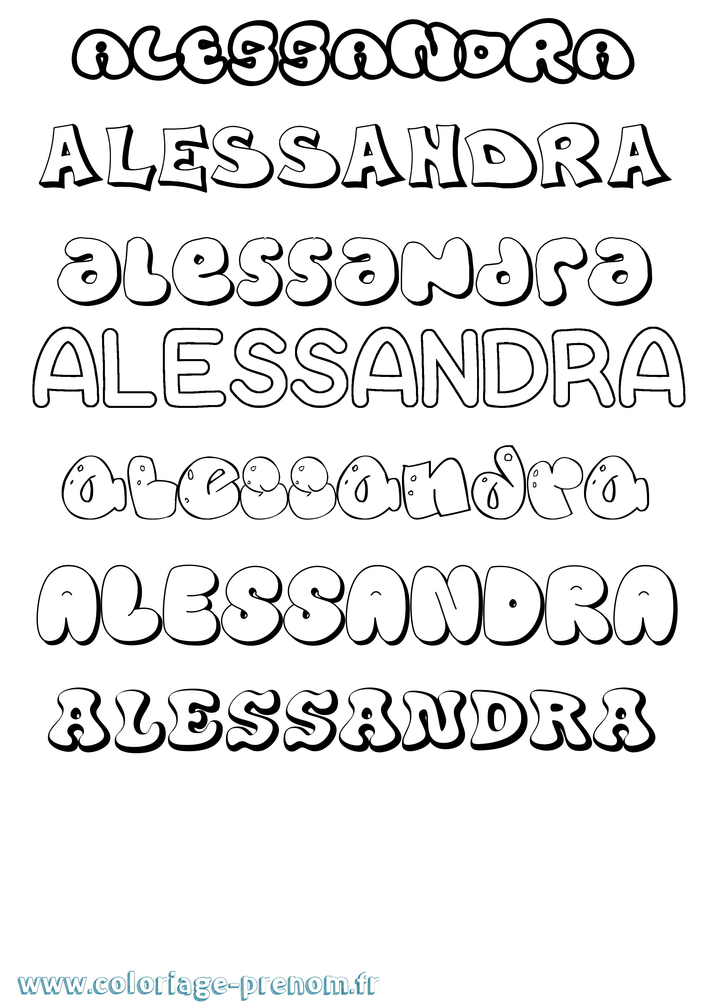 Coloriage prénom Alessandra Bubble