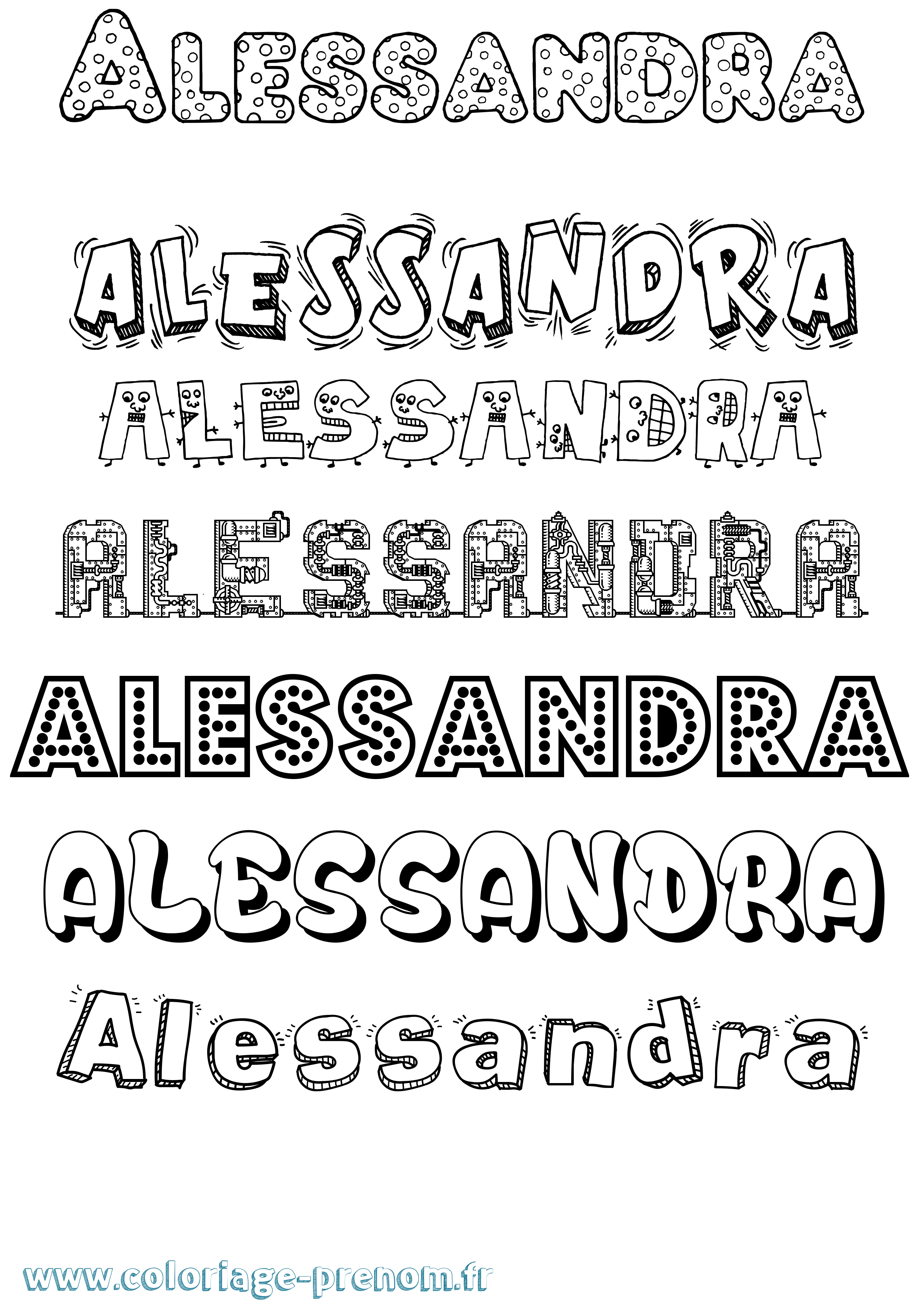 Coloriage prénom Alessandra Fun