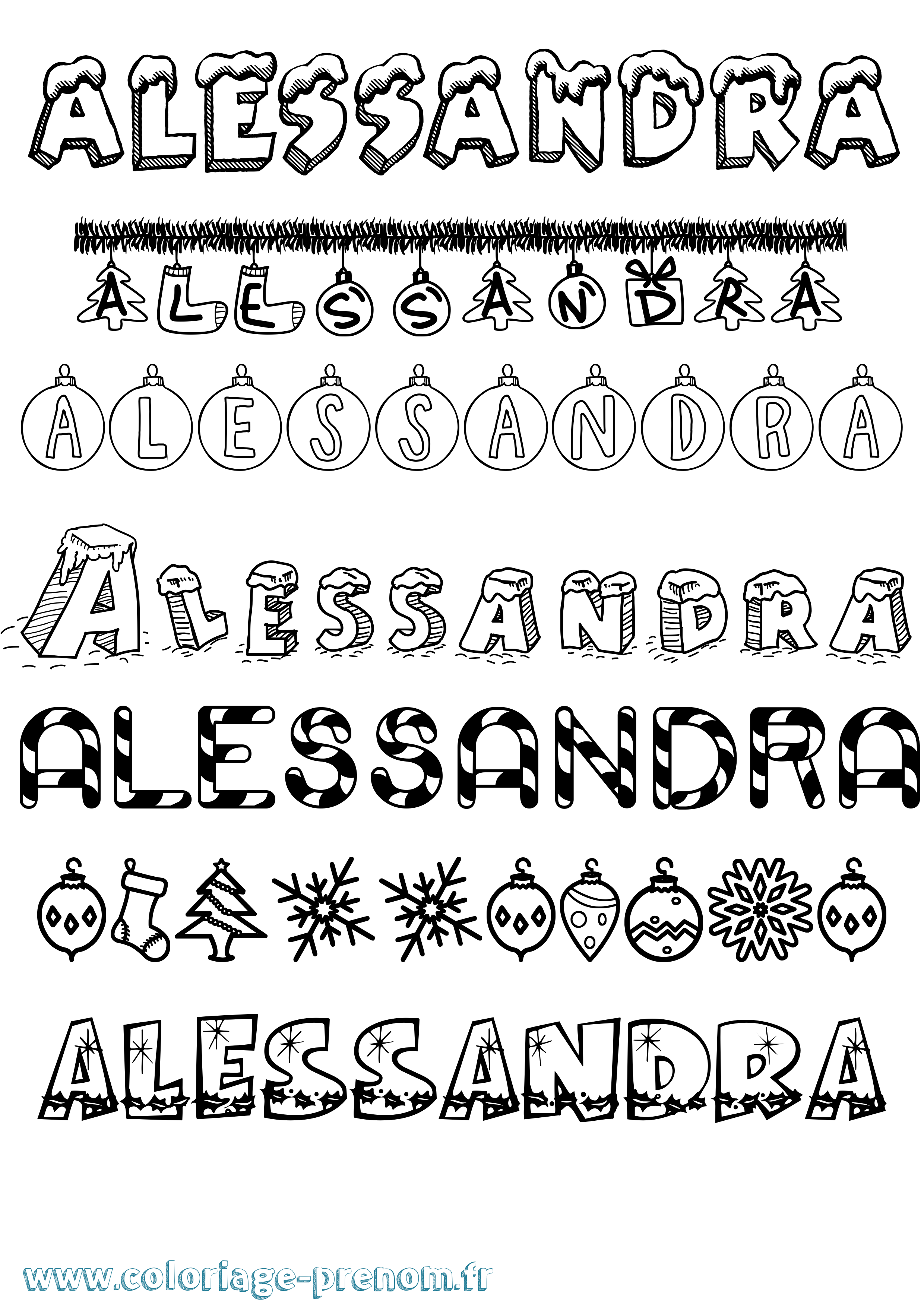 Coloriage prénom Alessandra Noël