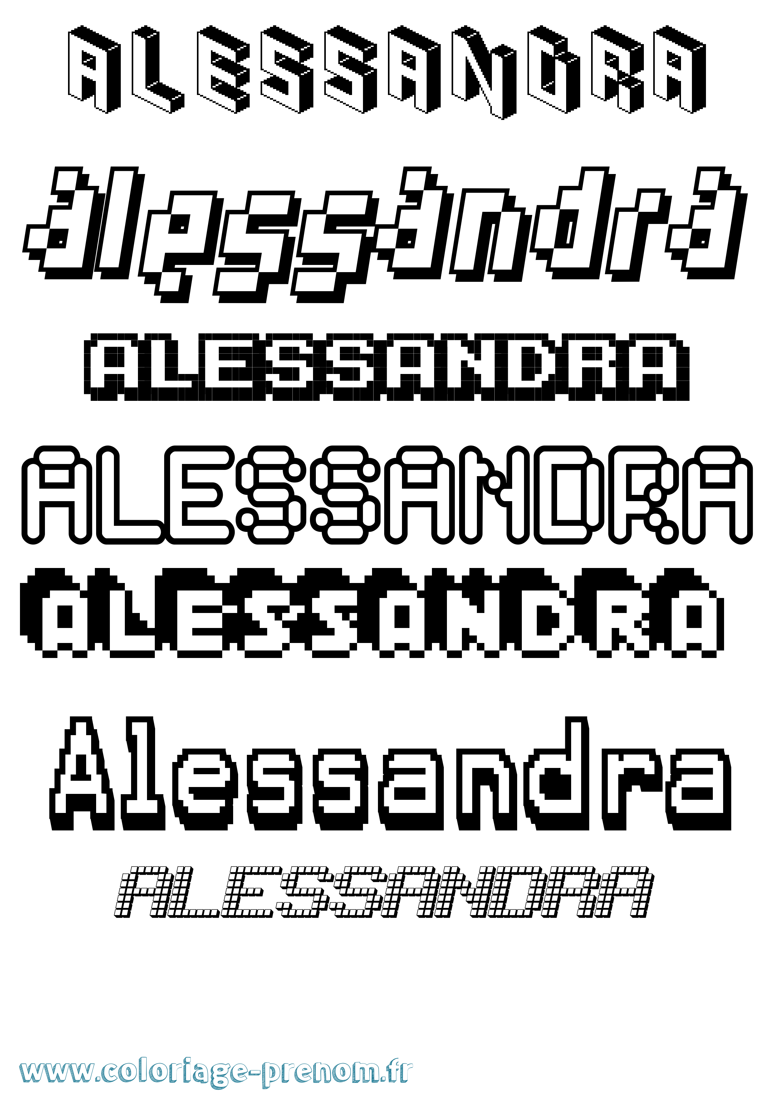 Coloriage prénom Alessandra Pixel