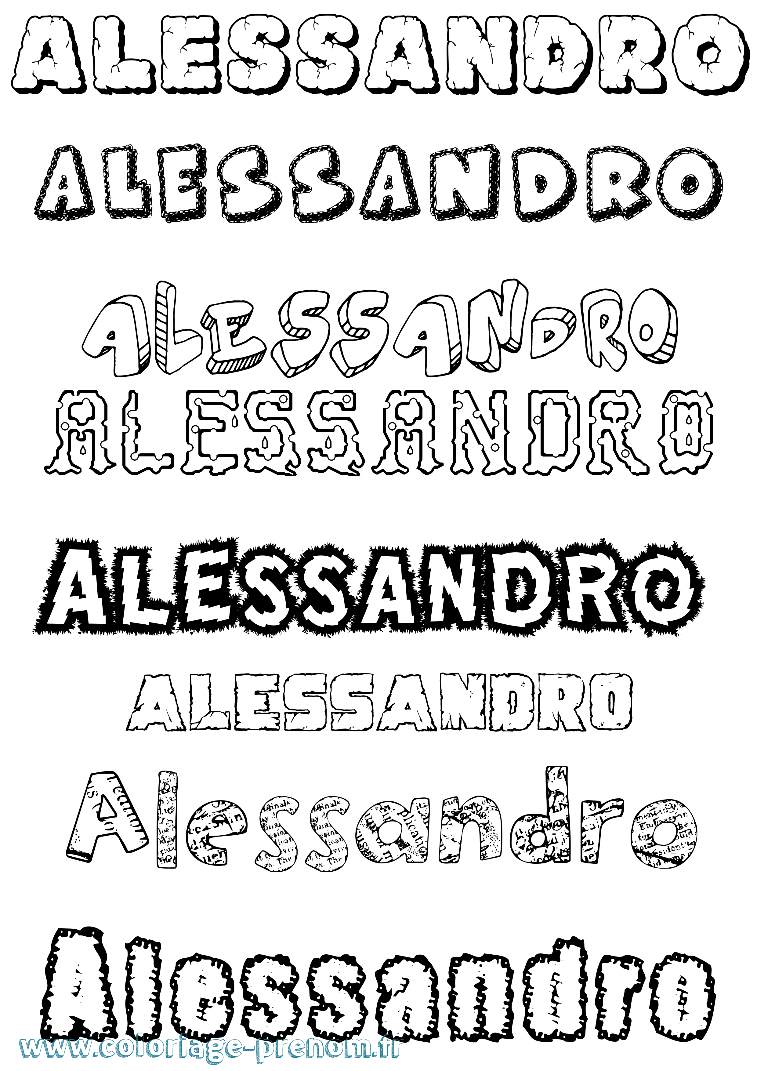 Coloriage prénom Alessandro Destructuré