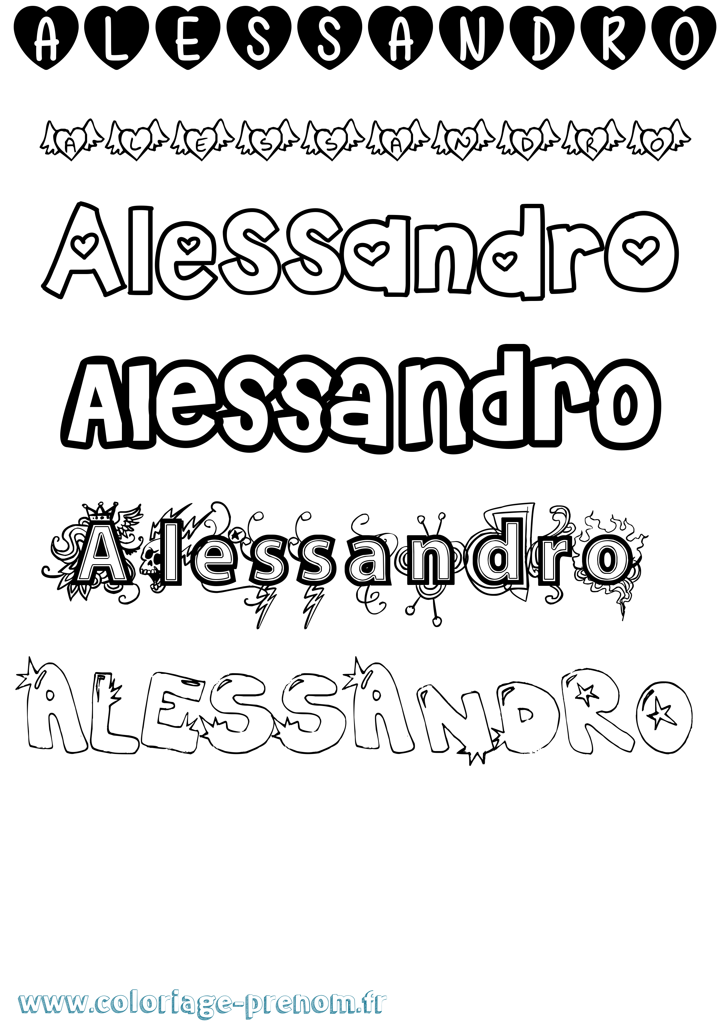 Coloriage prénom Alessandro Girly