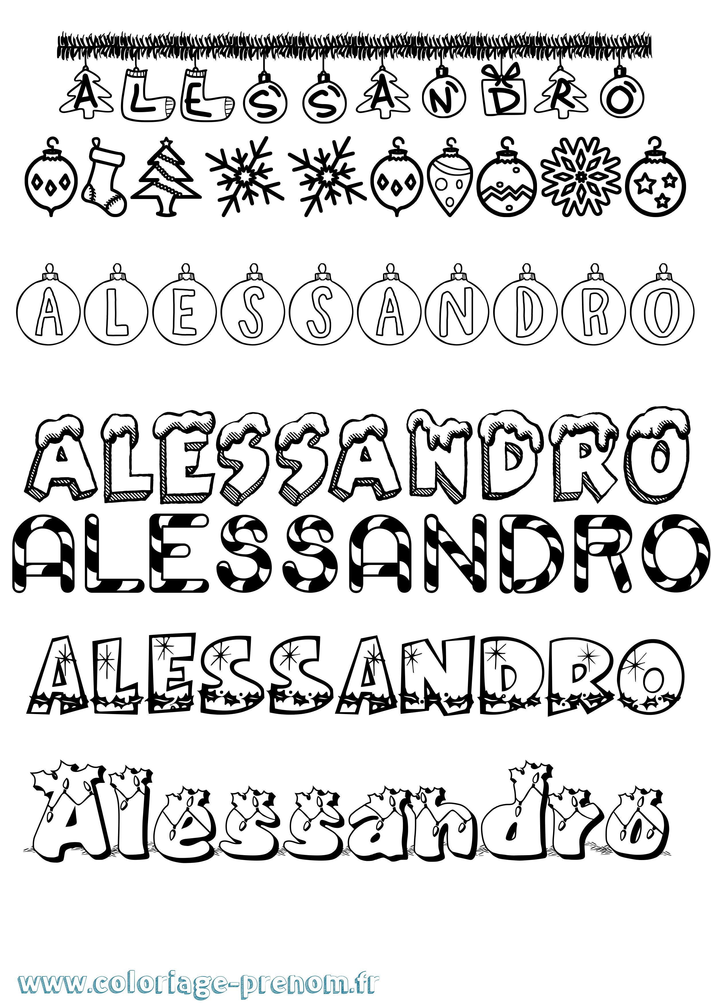 Coloriage prénom Alessandro Noël