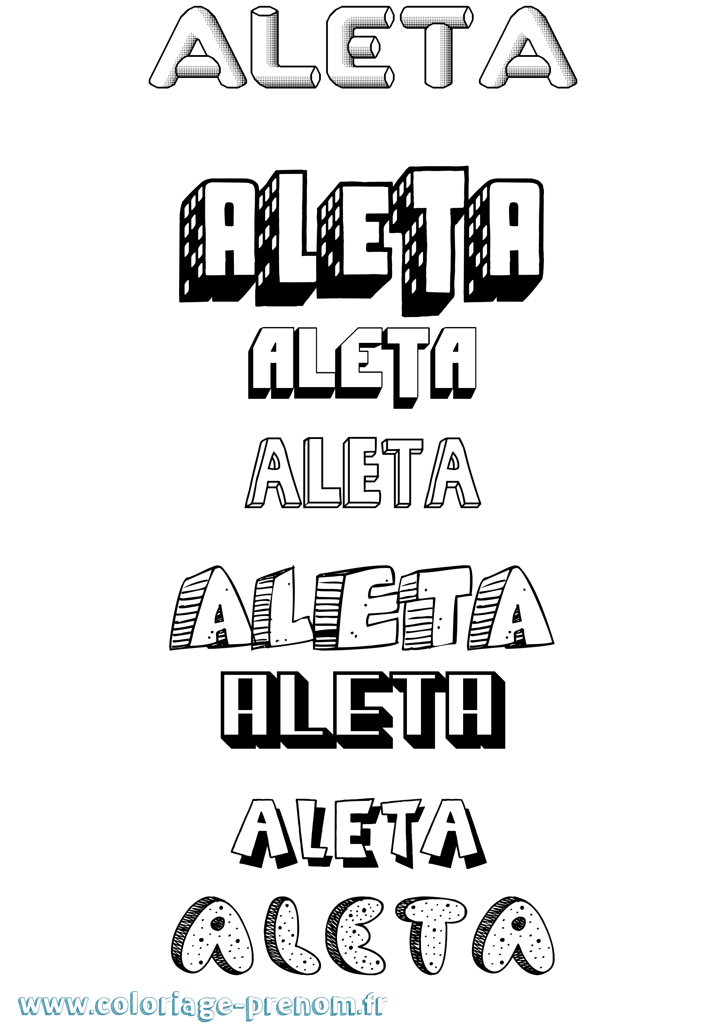 Coloriage prénom Aleta Effet 3D