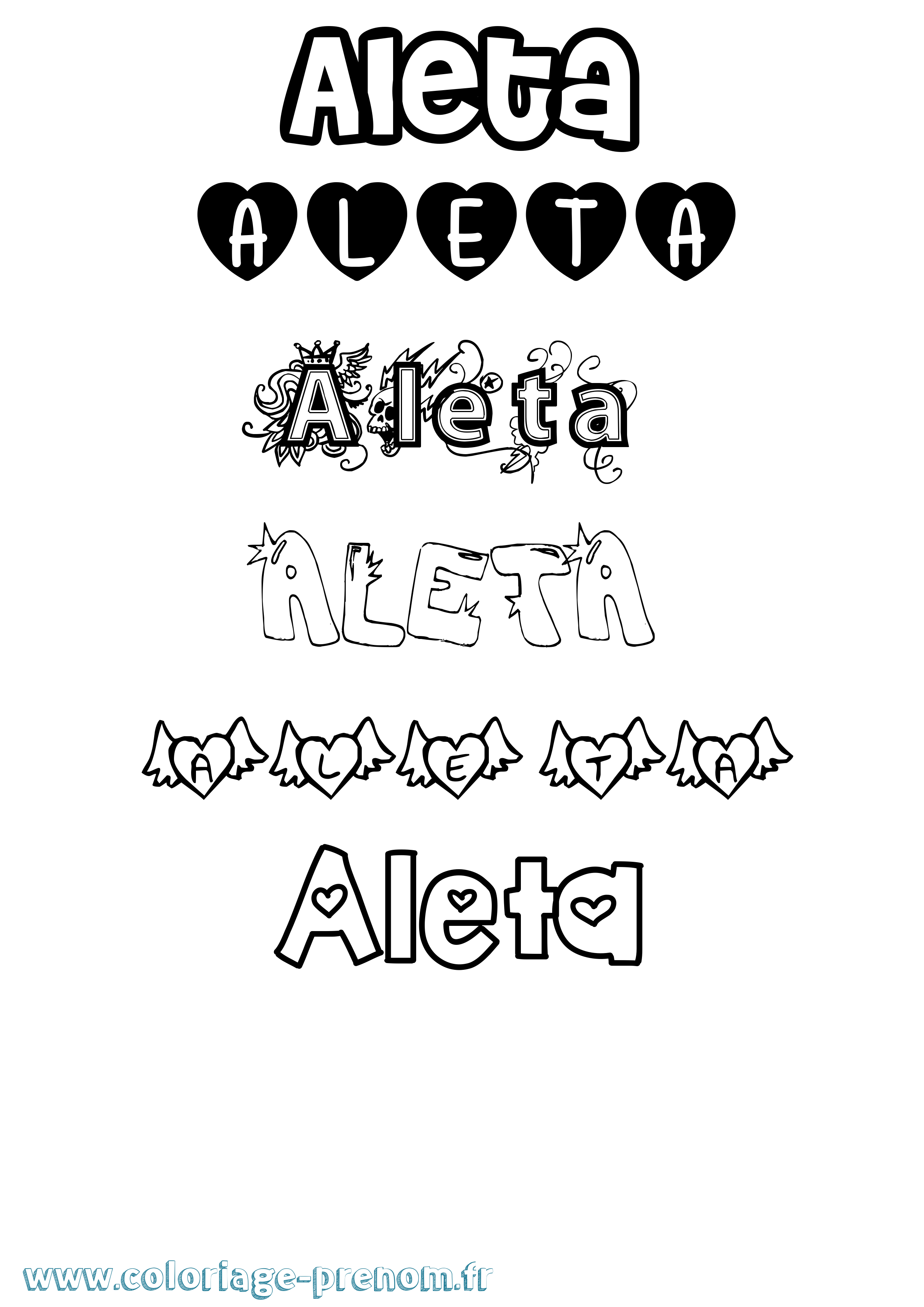 Coloriage prénom Aleta Girly