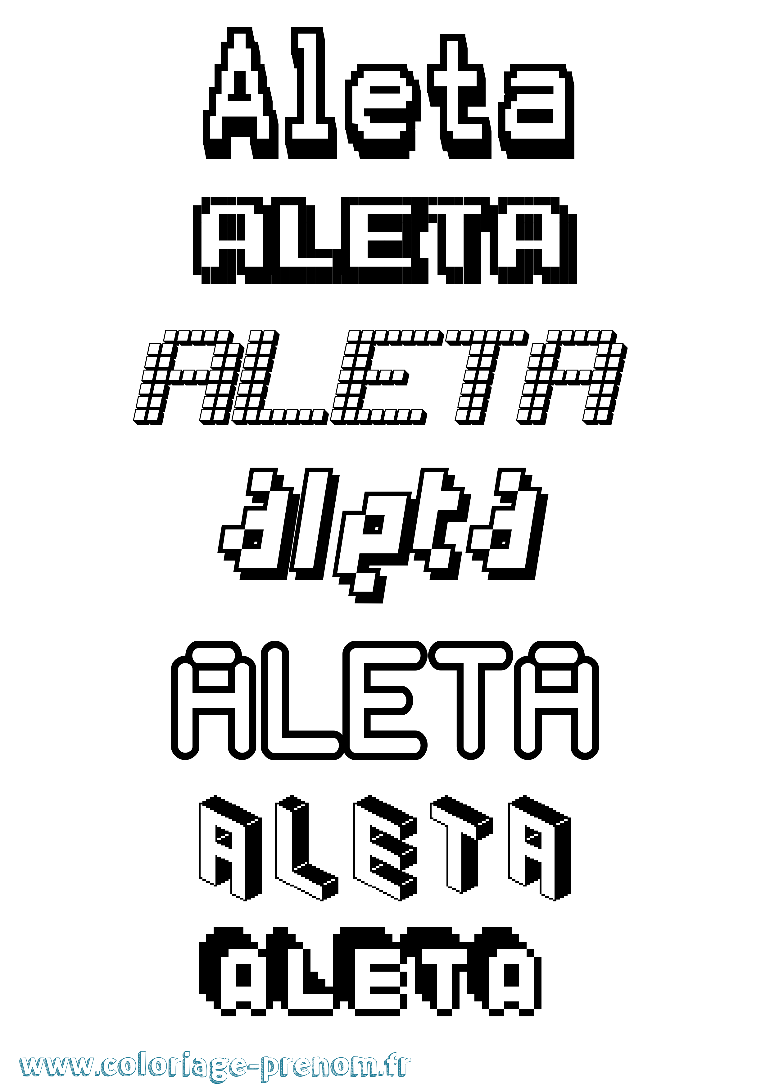 Coloriage prénom Aleta Pixel