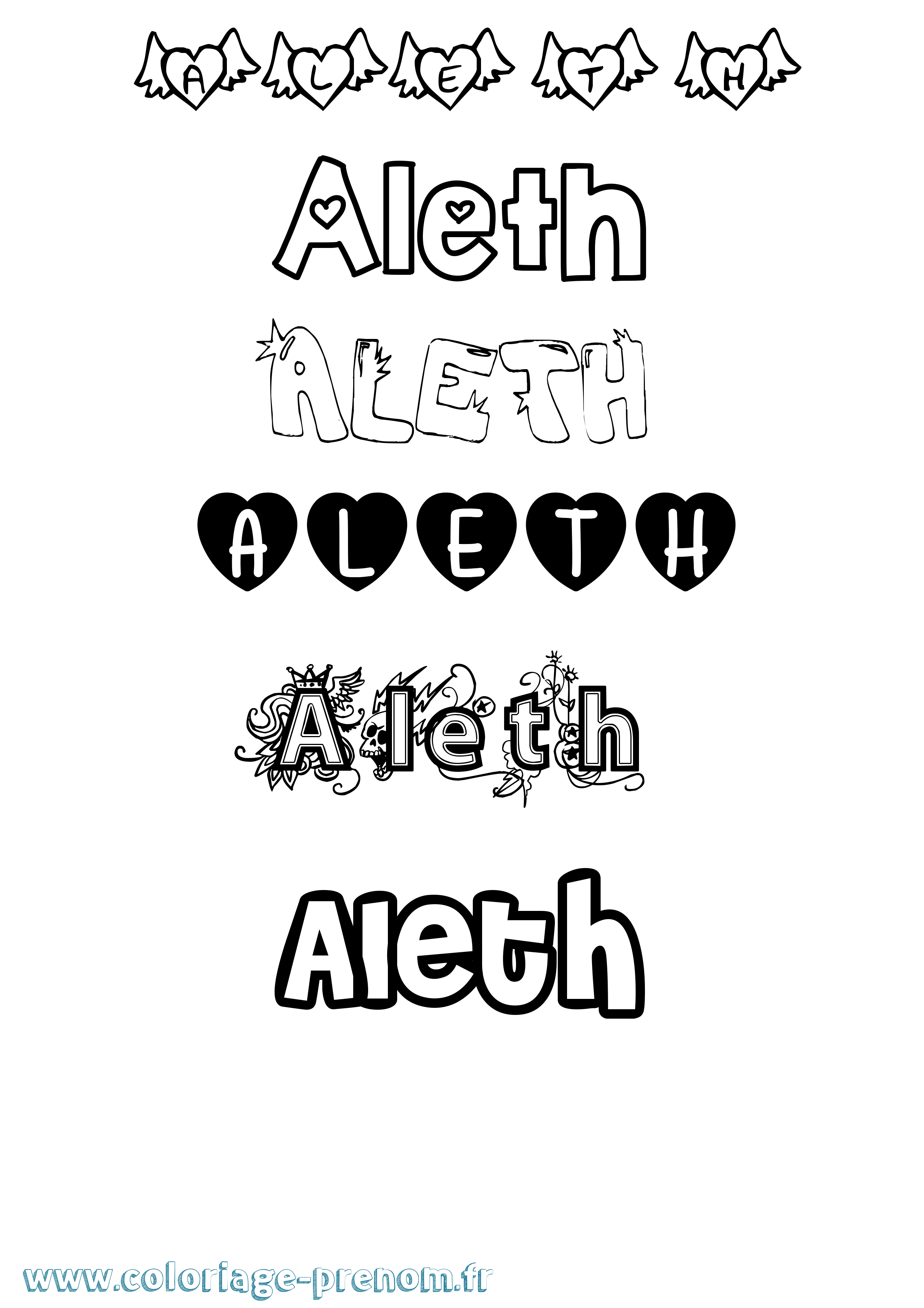 Coloriage prénom Aleth Girly