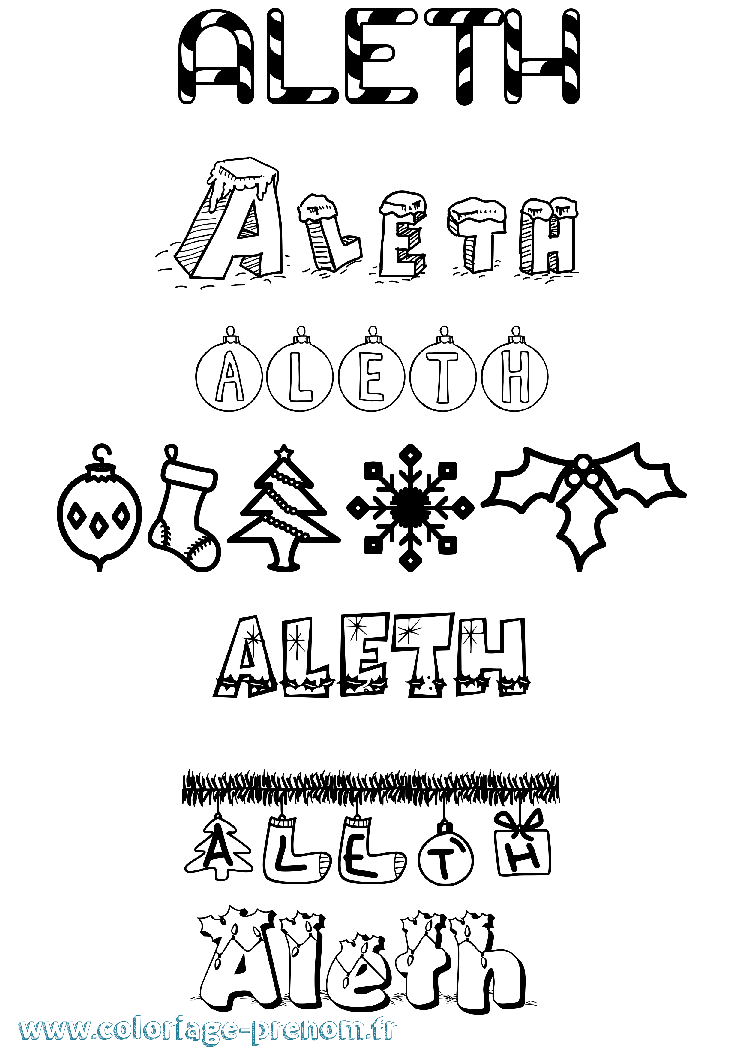 Coloriage prénom Aleth Noël
